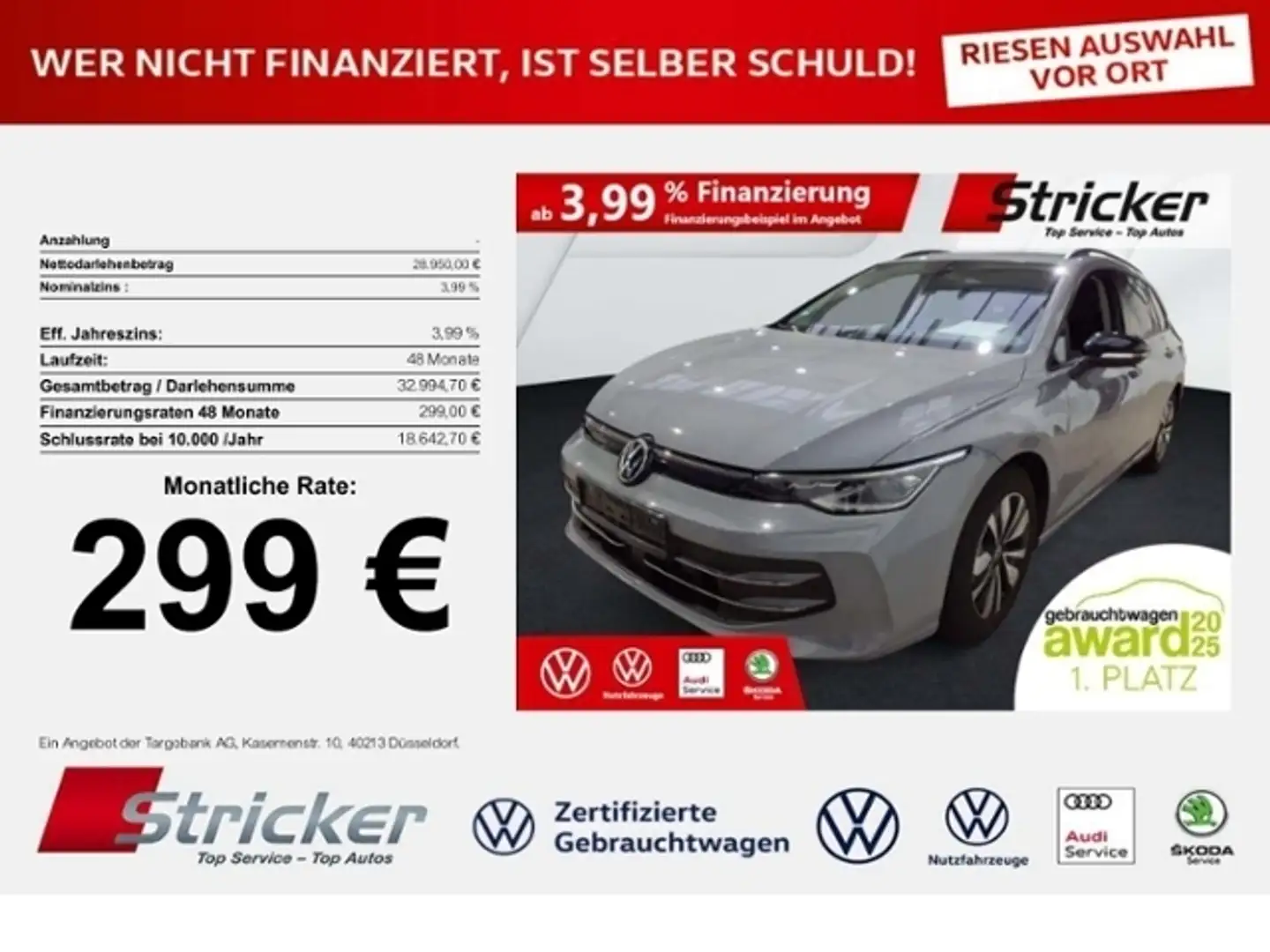 Volkswagen Golf Variant Variant Goal 2.0TDI DSG 299,-ohne Anzahlung Navi Grau - 1