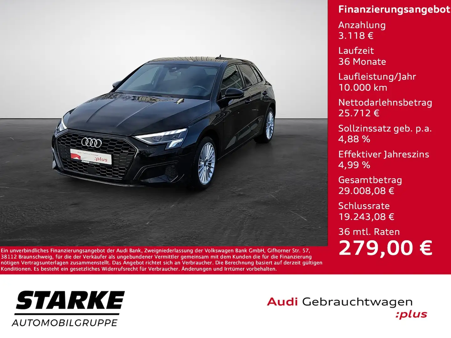 Audi A3 Sportback 30 TFSI S tronic NaviPlus LED APS SHZ... Schwarz - 1