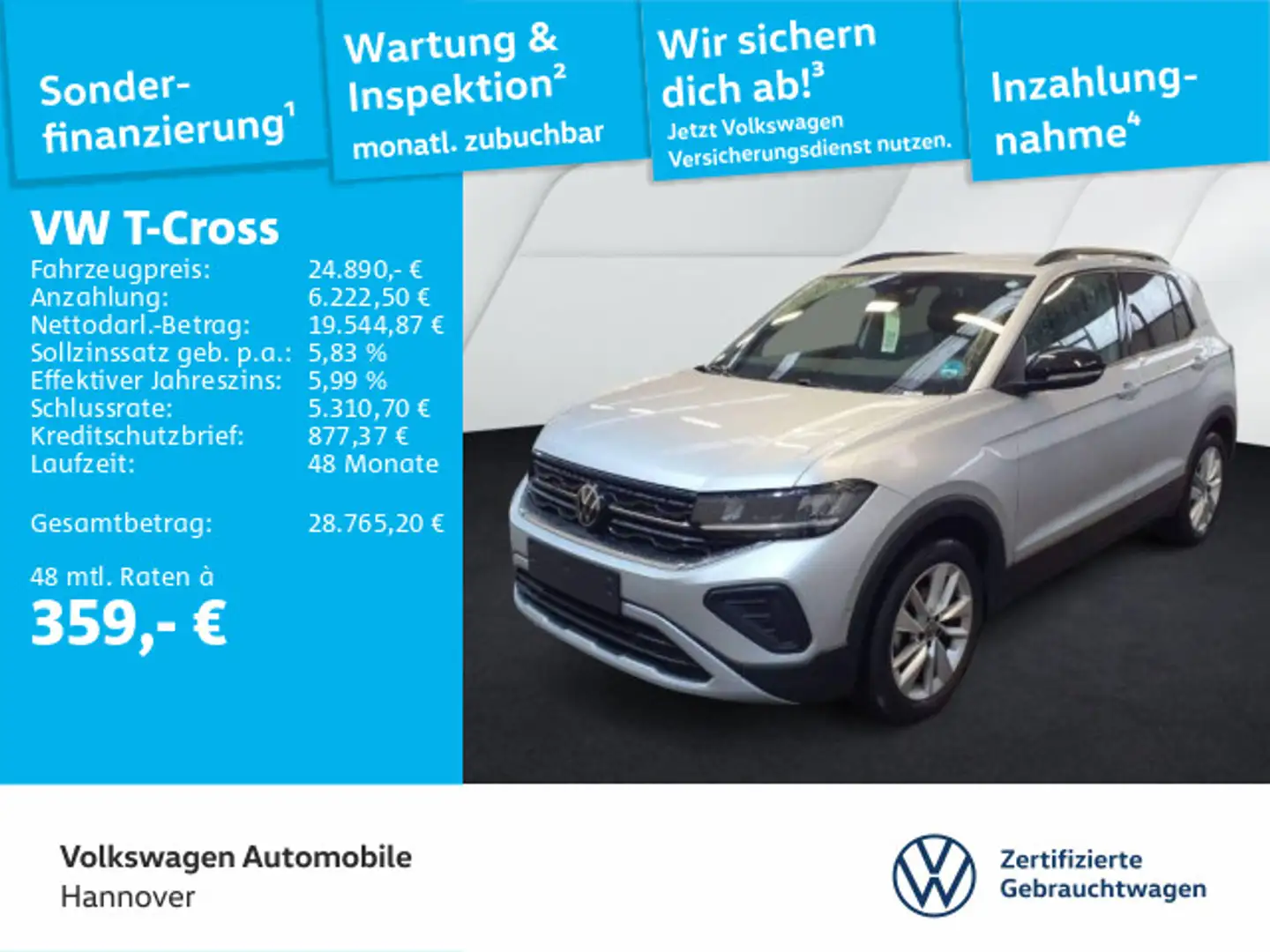 Volkswagen T-Cross 1.0 TSI DSG Goal Navi AHK ACC LED Dig.Co Silber - 1