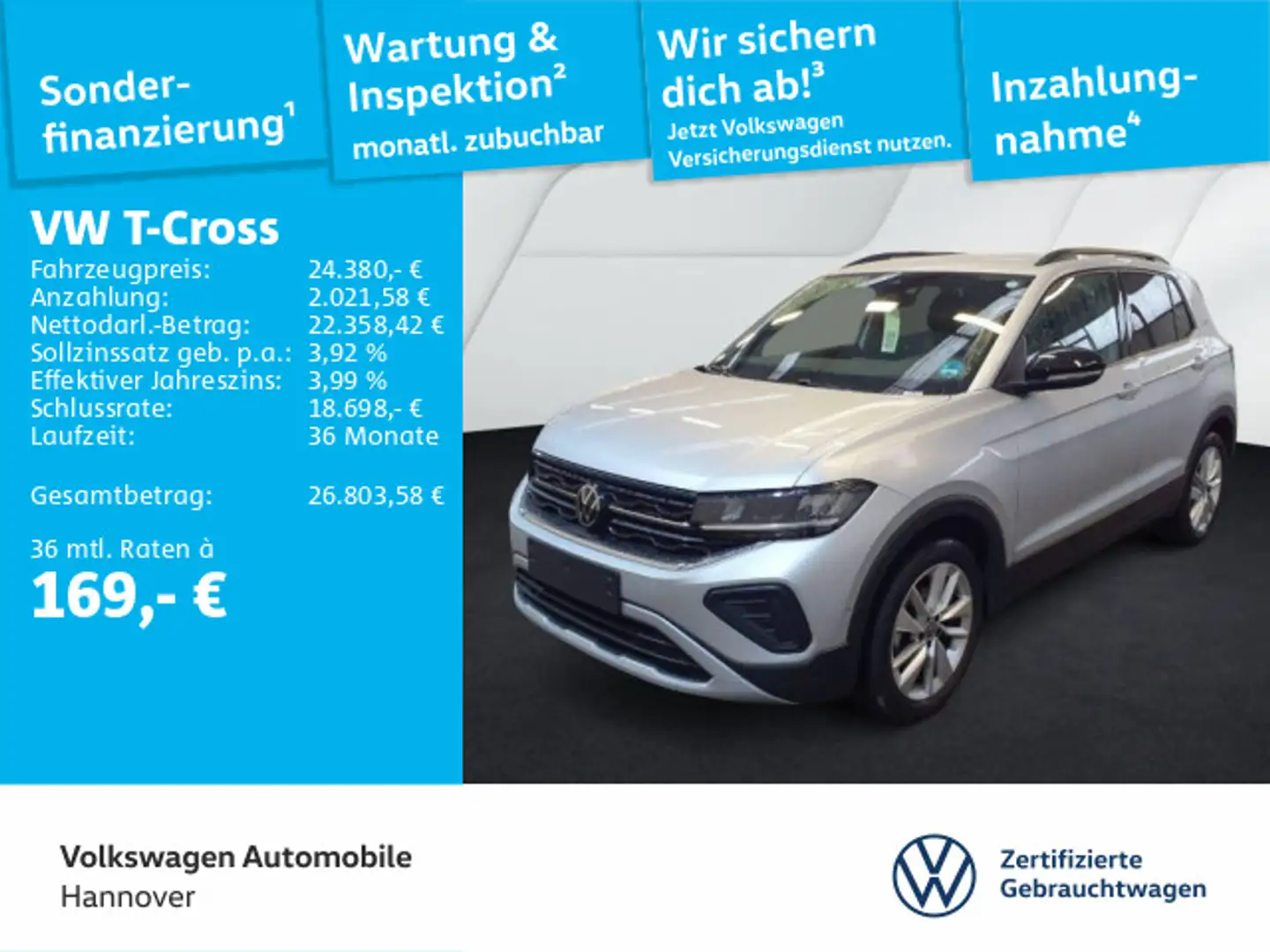 Volkswagen T-Cross 1.0 TSI DSG Goal Navi AHK ACC LED Dig.Co Silber - 1