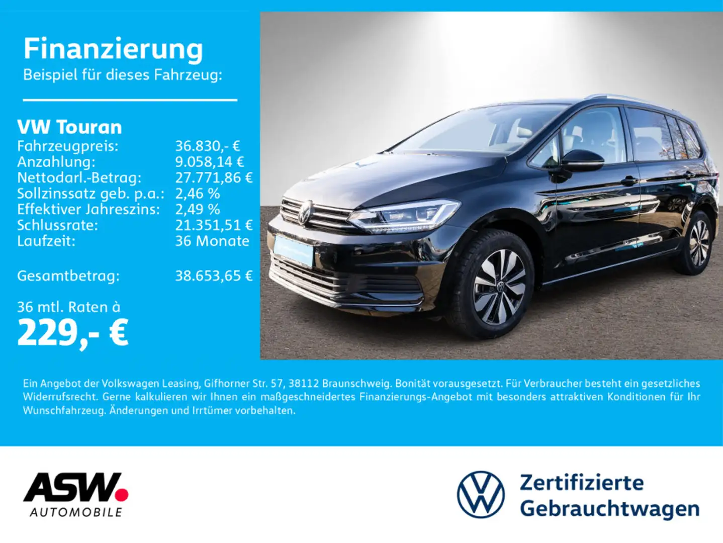 Volkswagen Touran Goal 2.0TDI DSG LED NAVI AHK ACC 7-Sitzer Schwarz - 1