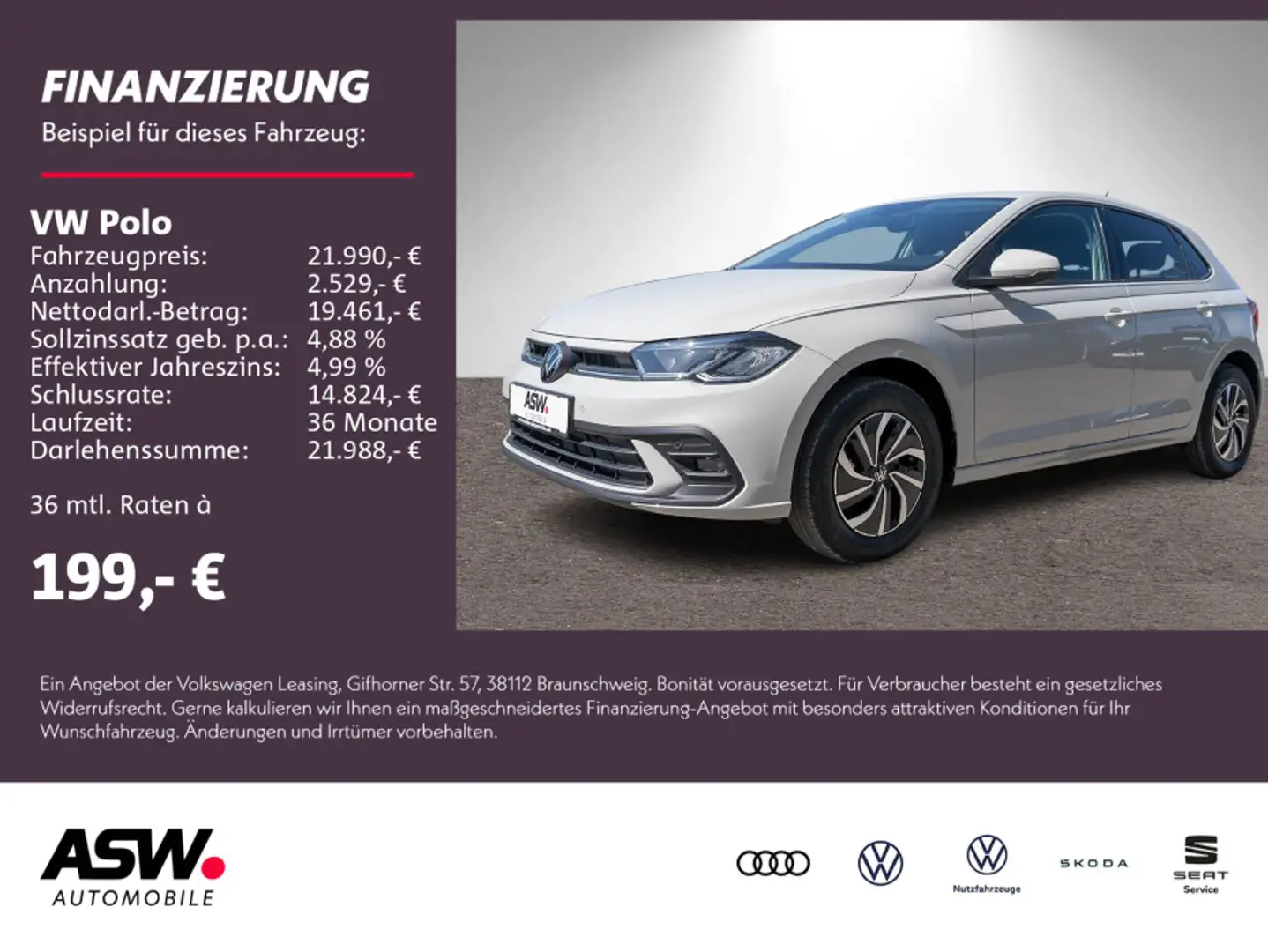 Volkswagen Polo Life 1.0 TSI DSG LED RFK VC SHZ PDC v/h Alu Grau - 1