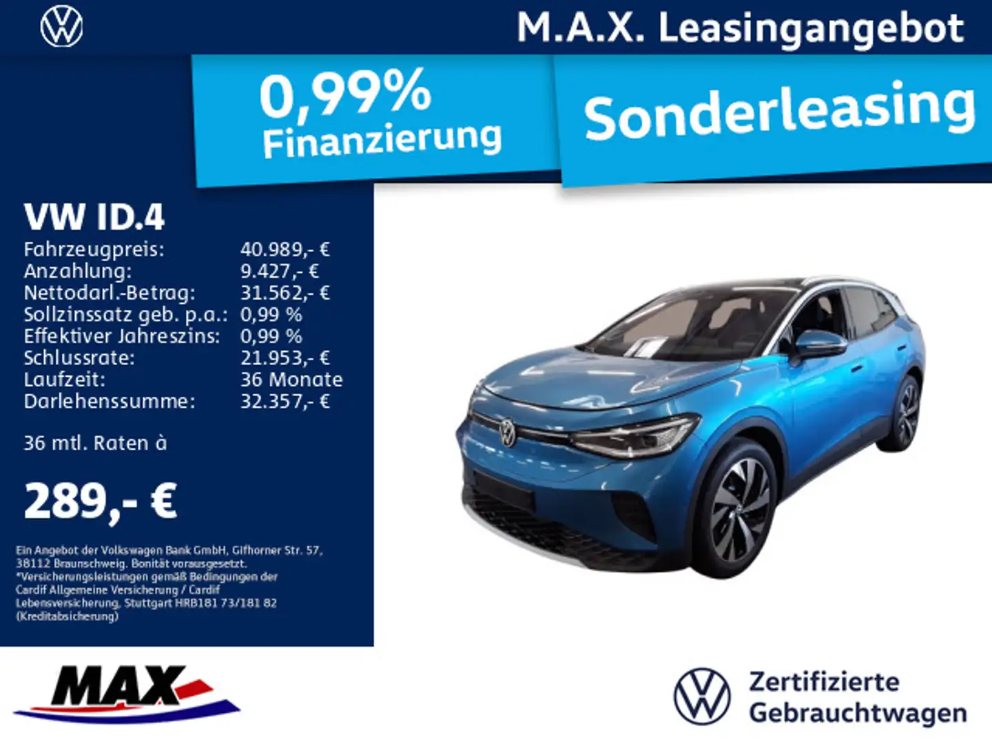 Volkswagen ID.4 PRO PERFORMANCE MOVE MATRIX+KAM+VCP+AHK+AUG Blau - 1