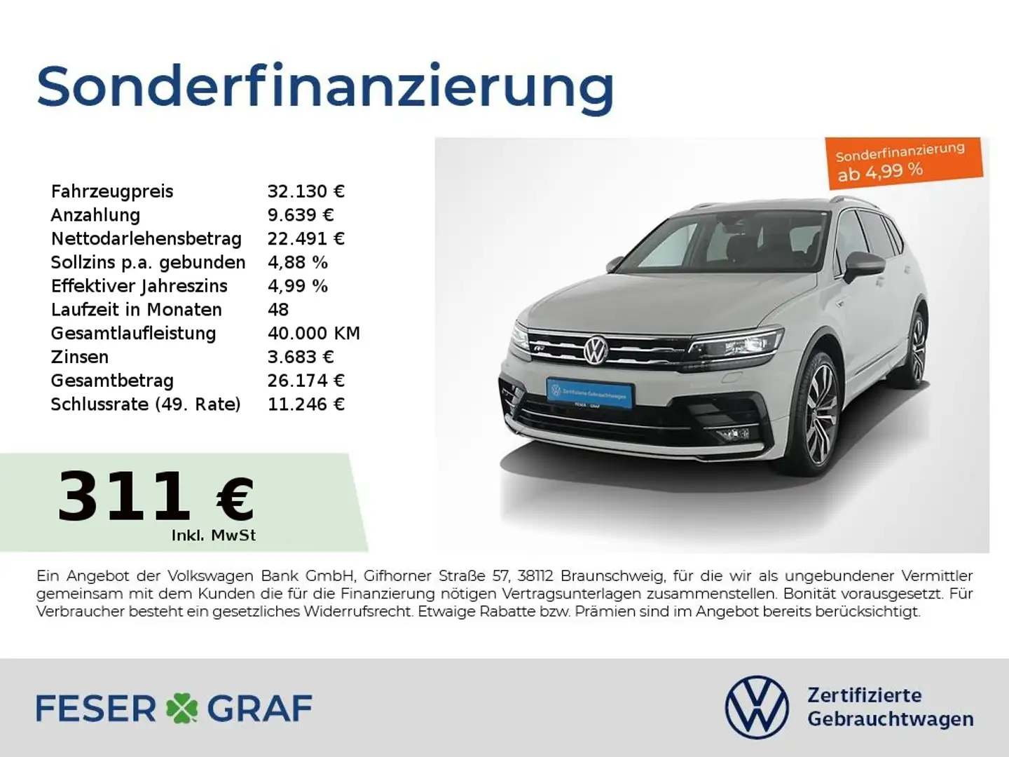 Volkswagen Tiguan Allspace 2.0 TDI R line 4x4 DSG AHK/ACC Weiß - 1