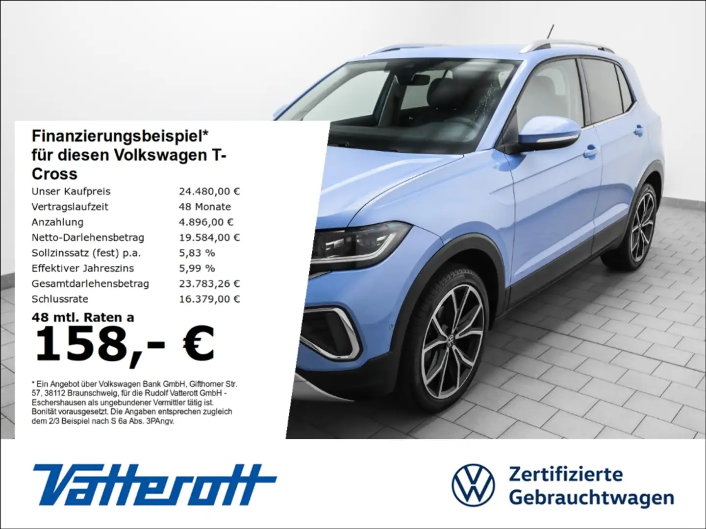 Volkswagen T-Cross 1.0 TSI STYLE Navi Kamera IQ.Light Blau - 1