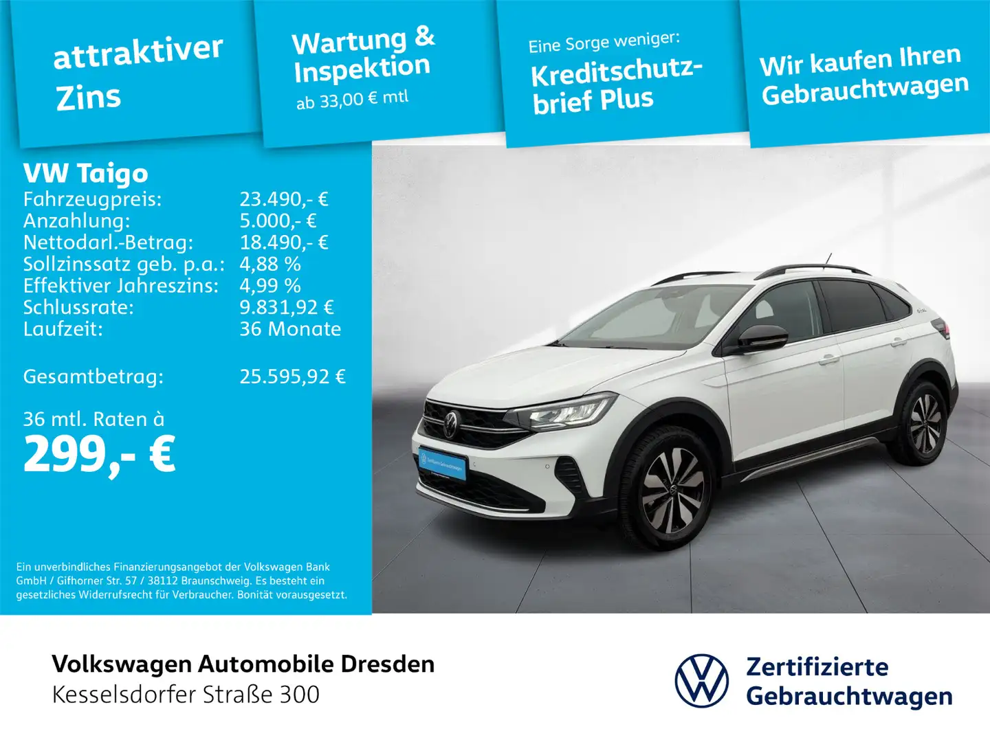 Volkswagen Taigo 1.0 TSI Life ACC AHZV LED Navi Weiß - 1