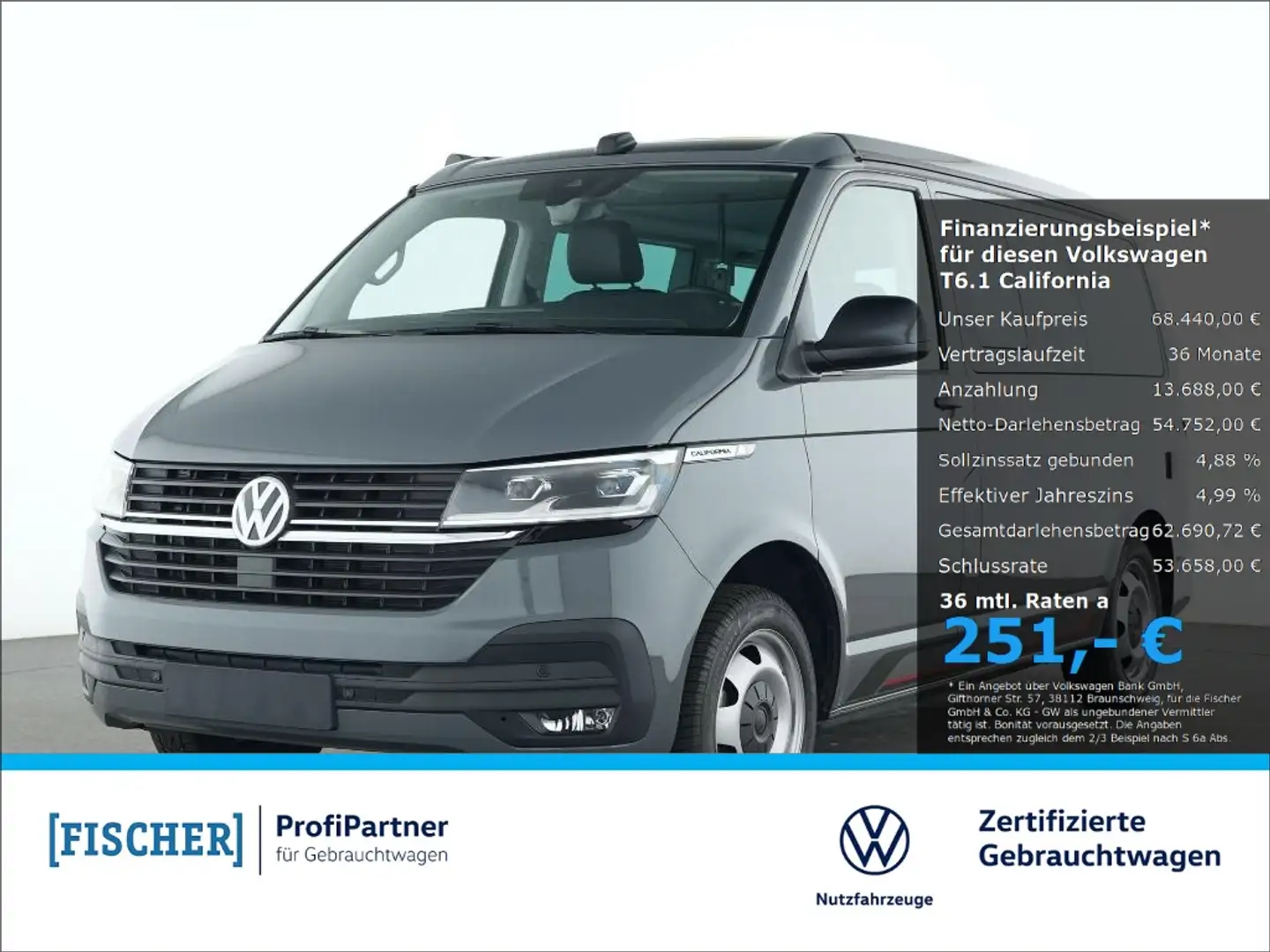 Volkswagen T6.1 California Beach 2.0TDI DSG LED AHK Navi SHZ Rear View ACC Grau - 1