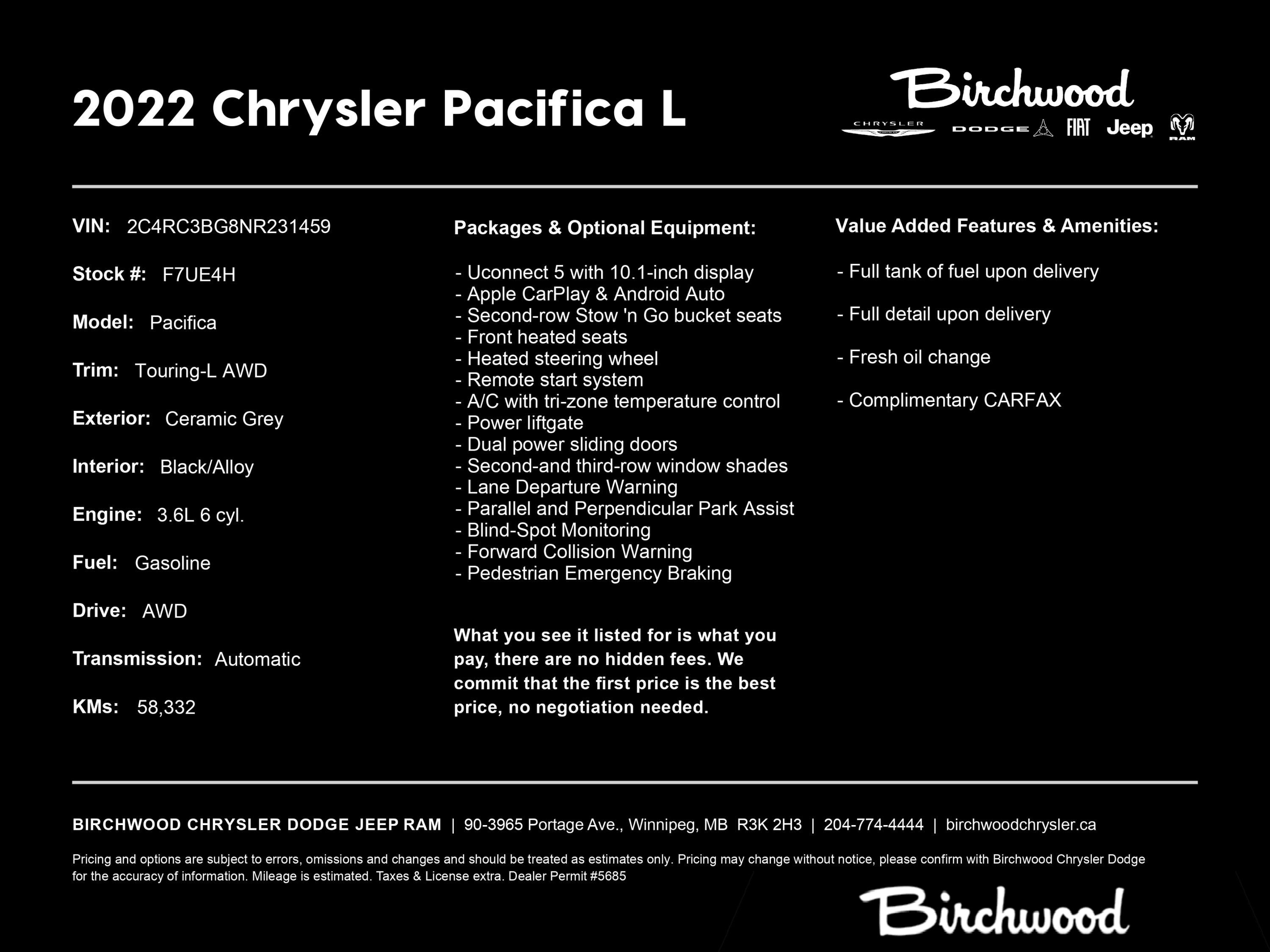 2022 Chrysler Pacifica Touring L | AWD | Heated Leather | Sunroof |