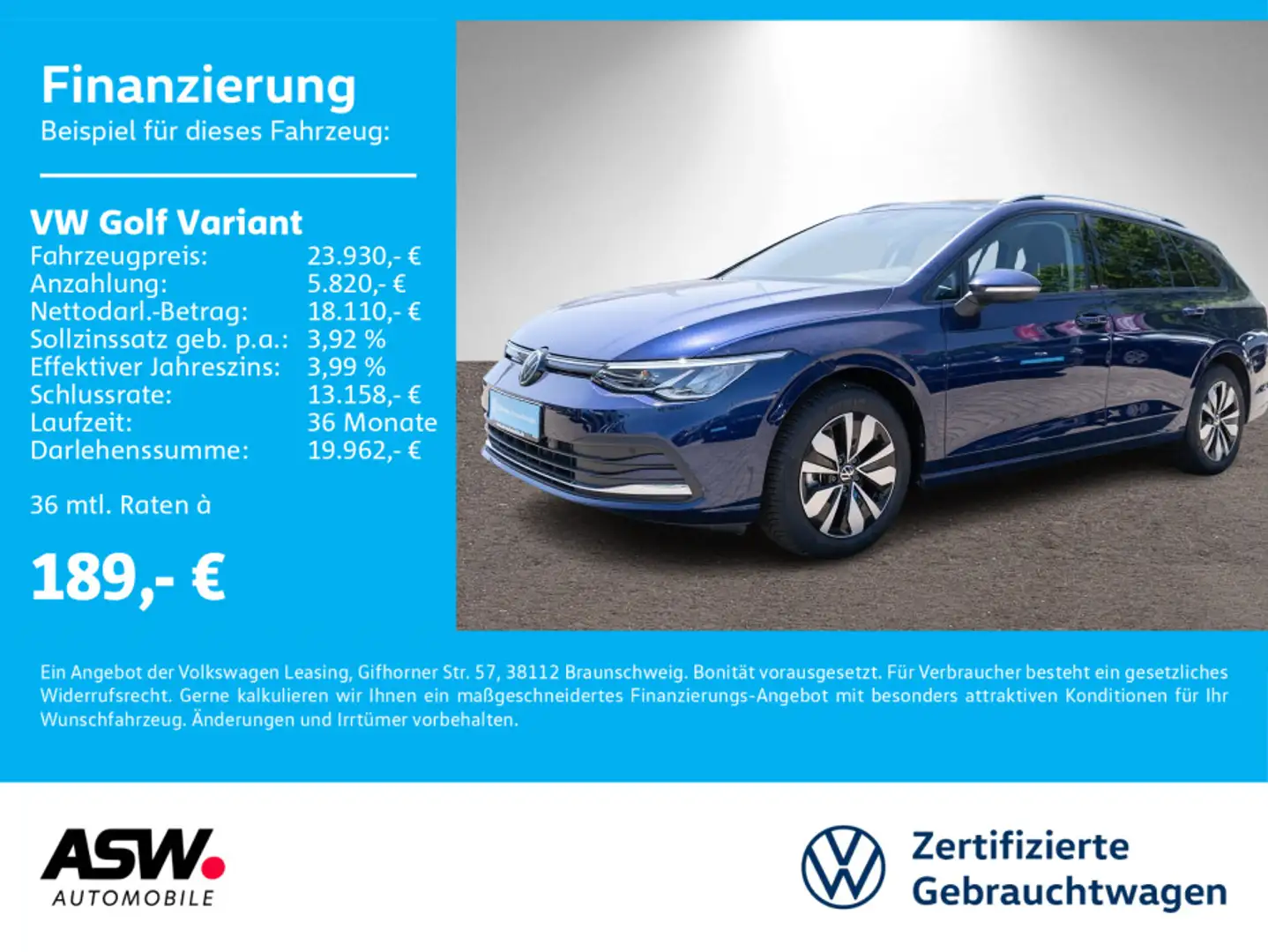 Volkswagen Golf Variant Life Move 1,0 TSI LED NAVI AHK RFK Blauw - 1