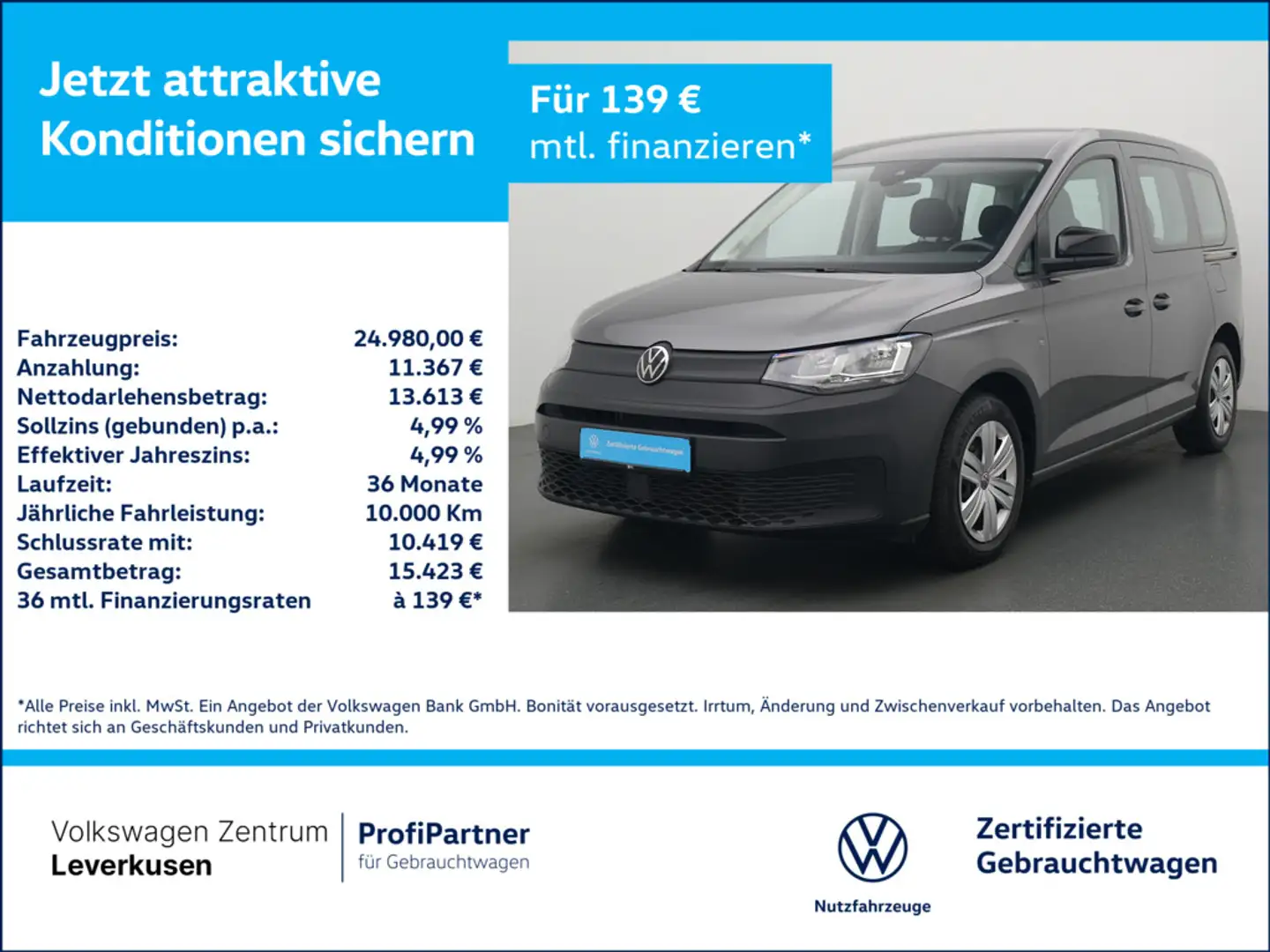 Volkswagen Caddy 4MOTION AHK CARPLAY KLIMA Grau - 1