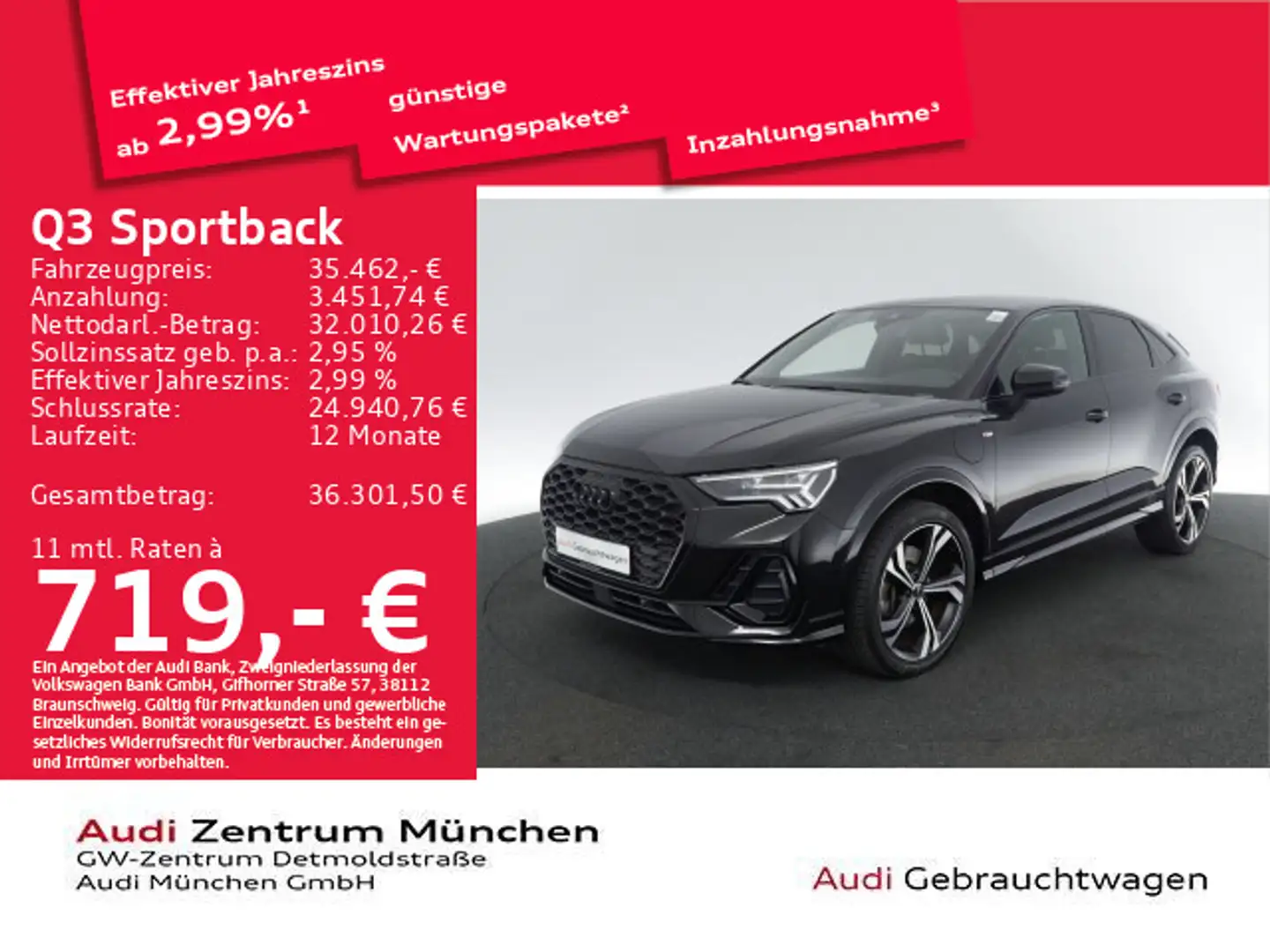 Audi Q3 45 TFSI e S tronic S line edition o Schwarz - 1