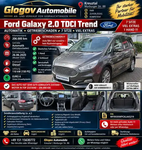 Ford Galaxy 2.0 TDCI Trend AUTOMATIK*GETRIEBESCHADEN*7 SITZE*VIEL EXTRAS*1 HAND !!!