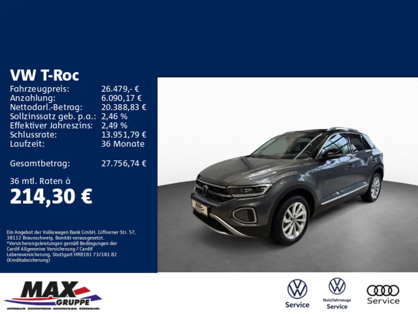 Volkswagen T-Roc 1.5 TSI DSG STYLE LED+PDC+AHK+ACC+LANE ASS Grau - 1