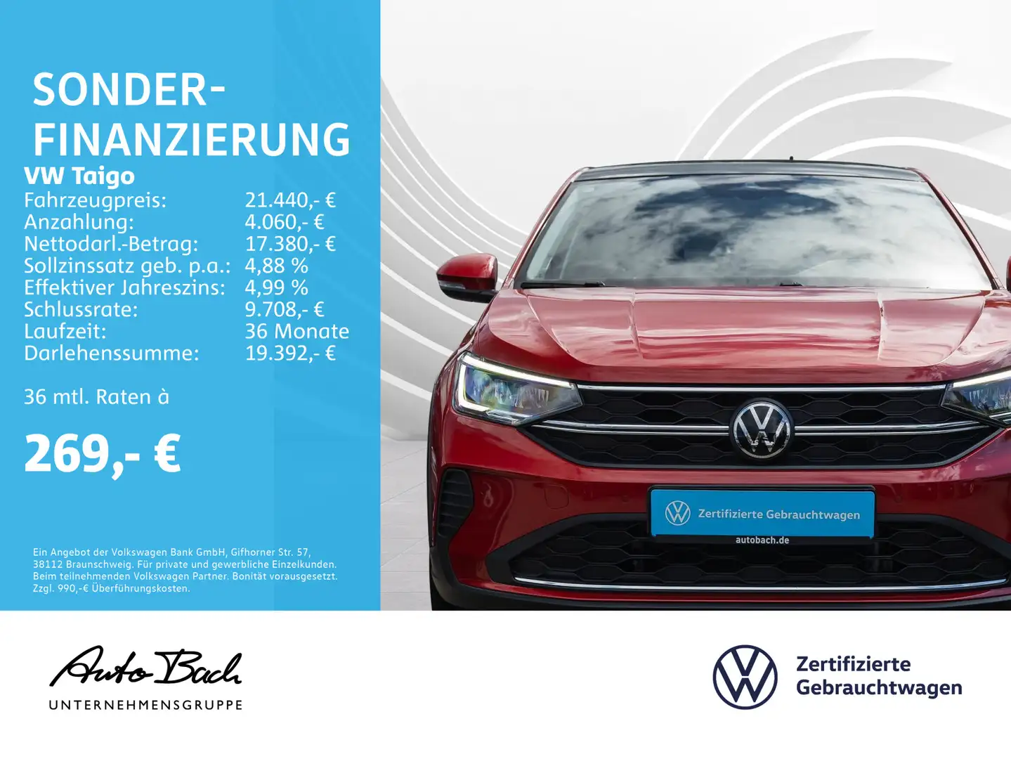 Volkswagen Taigo 1.0 TSI MOVE, Navi, LED, App-Connect, Pano Rot - 2
