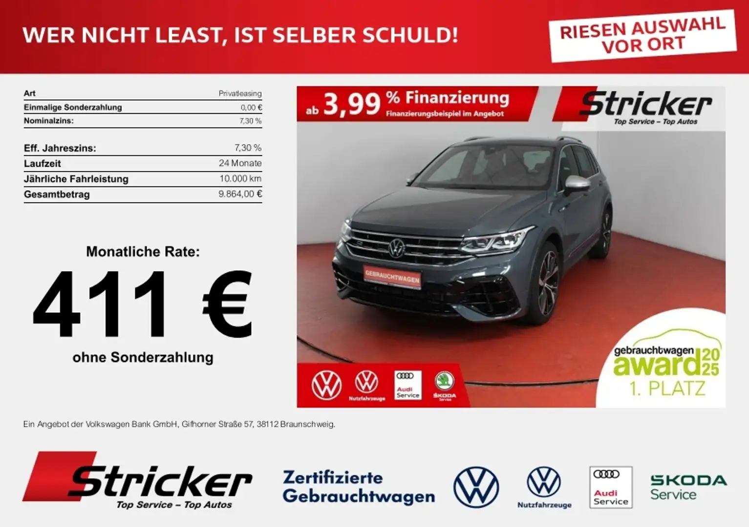 Volkswagen Tiguan R 2.0TSI 411,-ohne Anzahlung Kamera Keyless Grau - 1