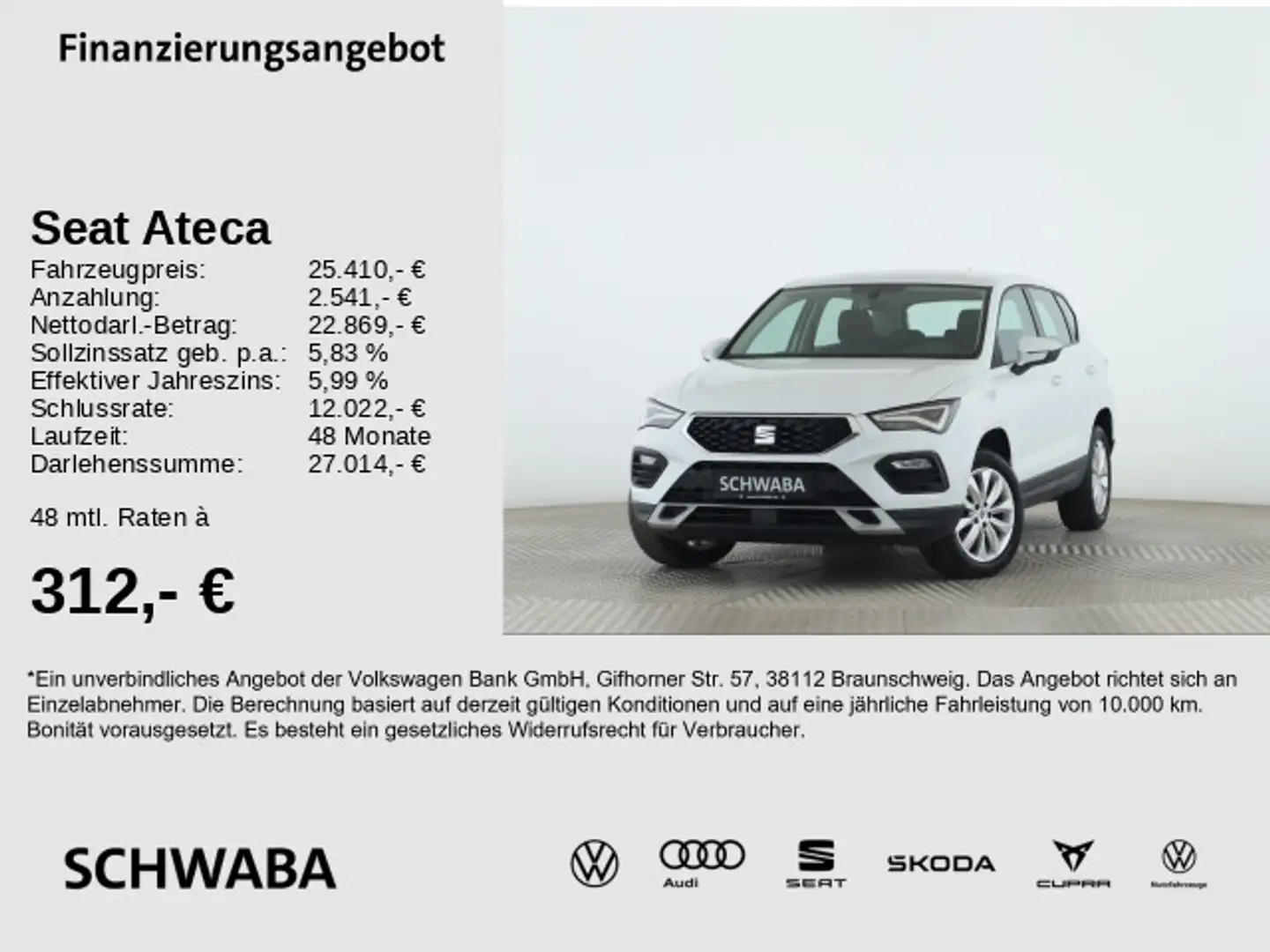 SEAT Ateca Style 2.0 TDI DSG LED*NAV*GRA*PDC*SHZ*17" Blanc - 1