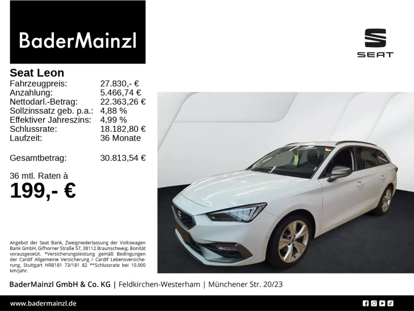 SEAT Leon ST 1.5 eTSI DSG FR Navi Kam. SHZ Matrix ACC Weiß - 1