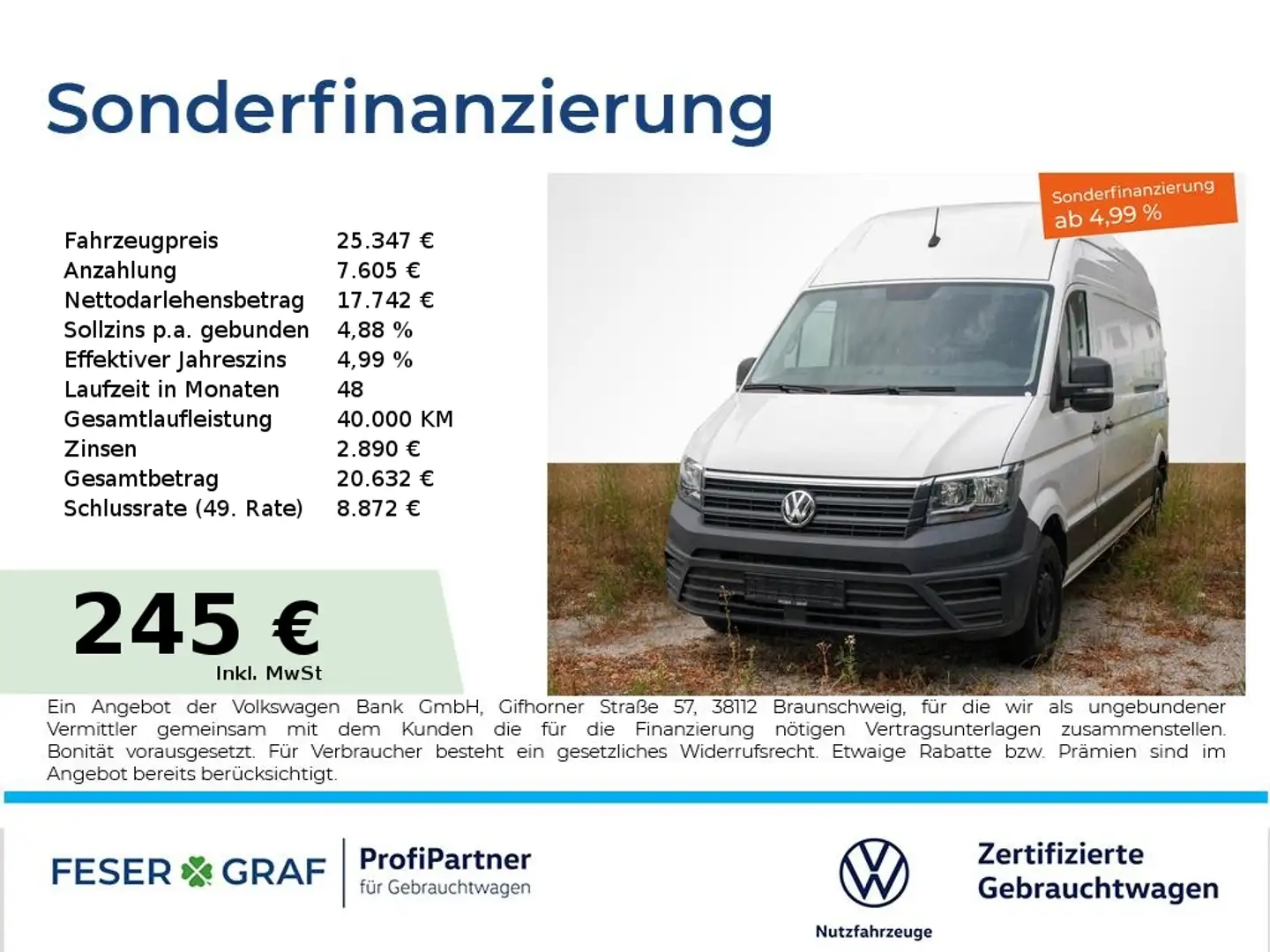 Volkswagen Crafter 2.0TDI Kasten LR Superhochdach 2xSchiebetüre Weiß - 1