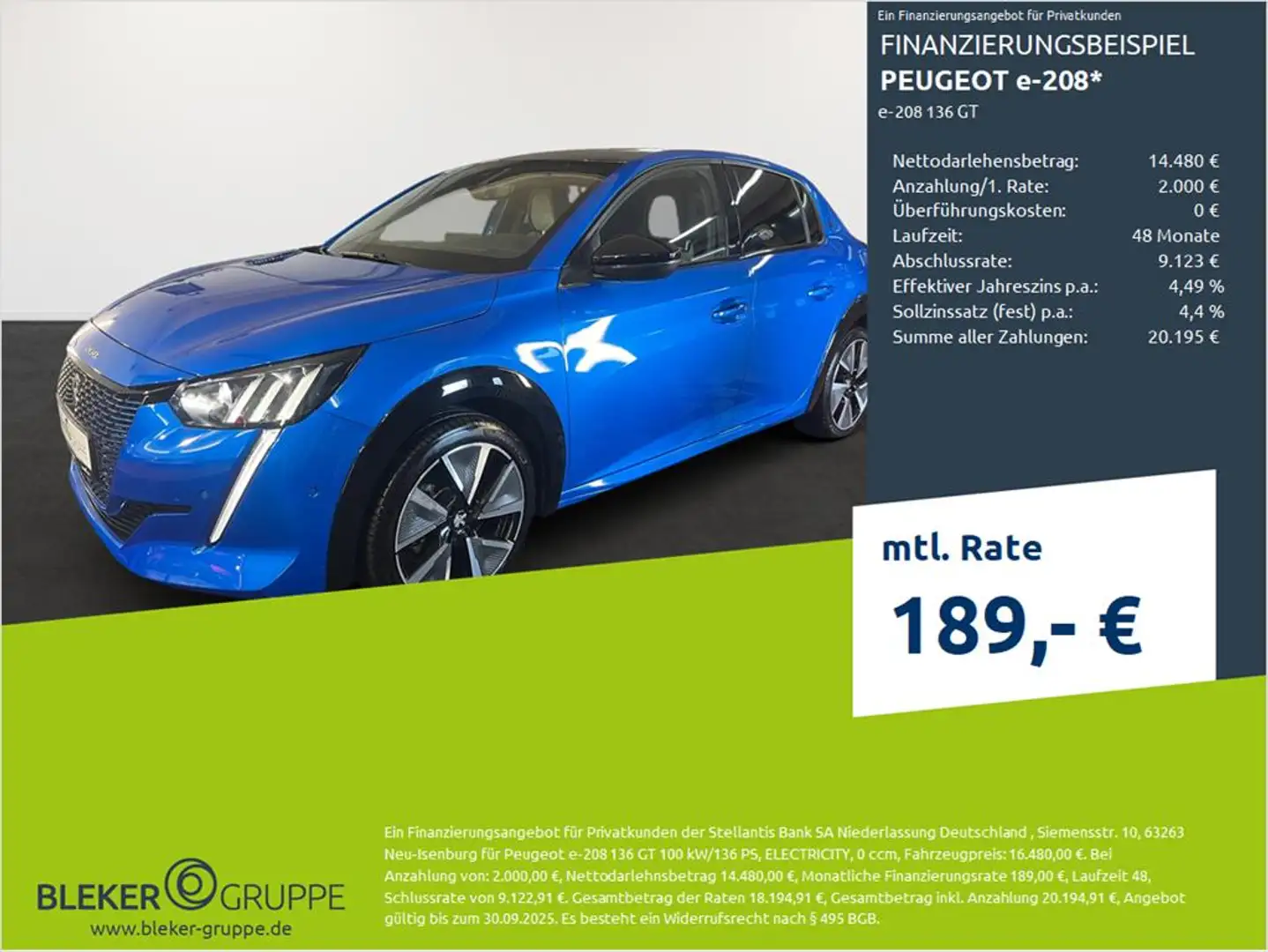 Peugeot e-208 208 GT Elektromotor 136 Bleu - 1