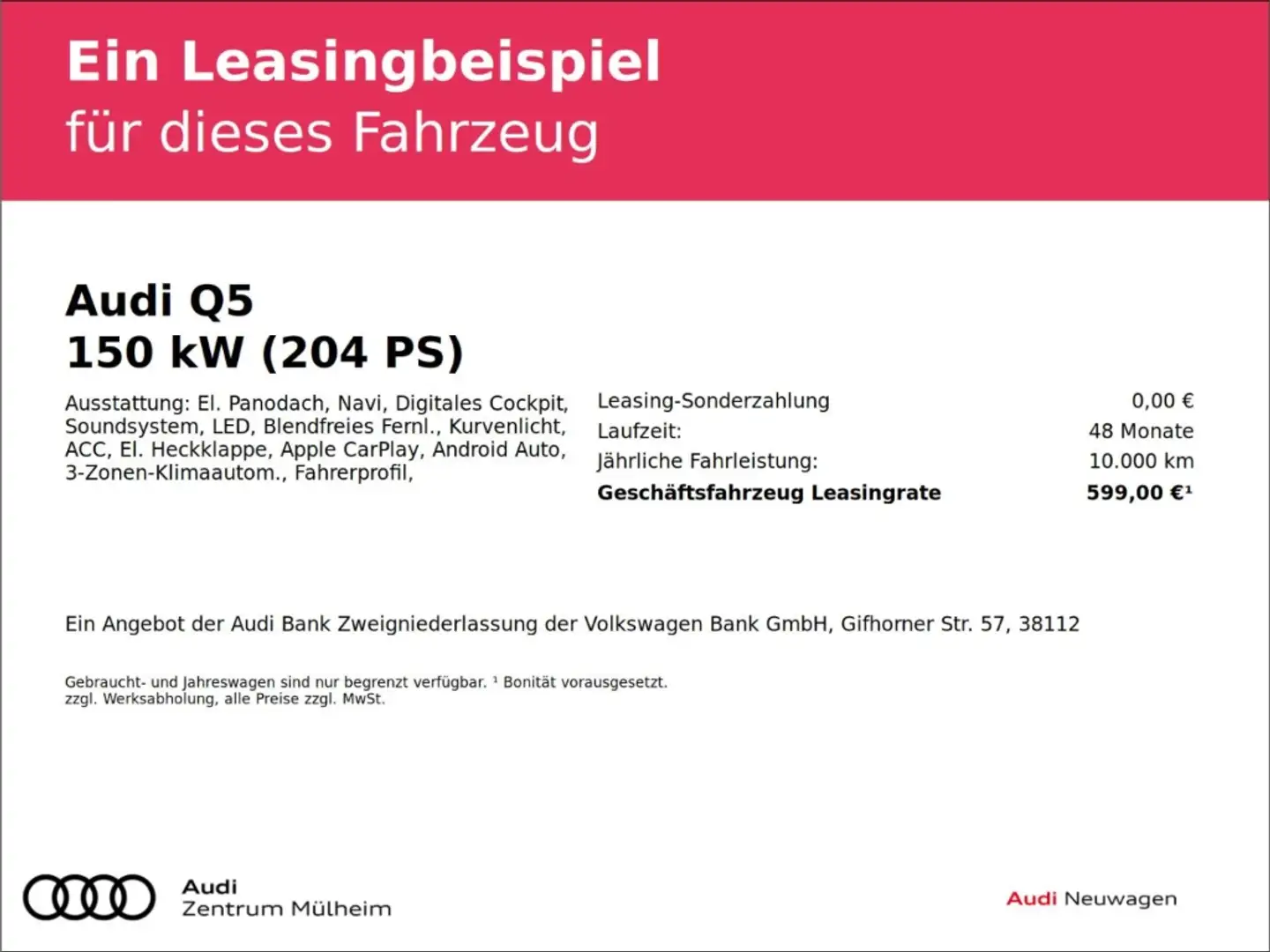 Audi Q5 2.0 TFSI 150 kWPanodach Navi Digitales Cockpit Sou Schwarz - 2