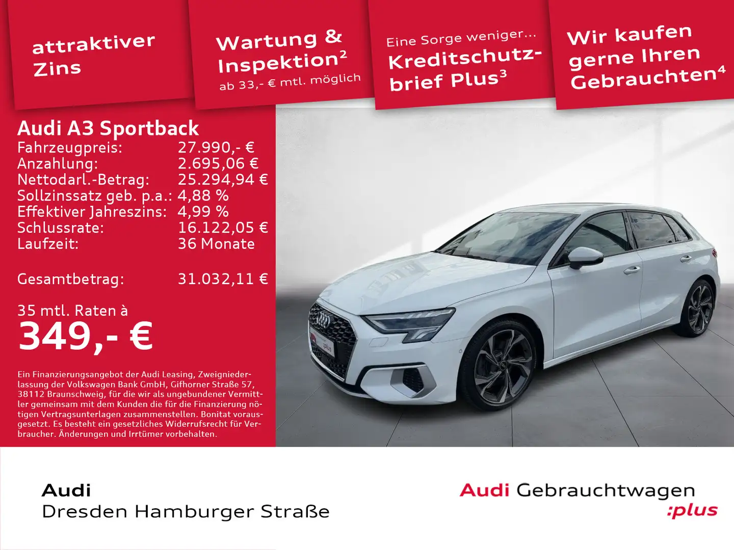 Audi A3 35 TFSI Advanced LED Navi AHZV Weiß - 1