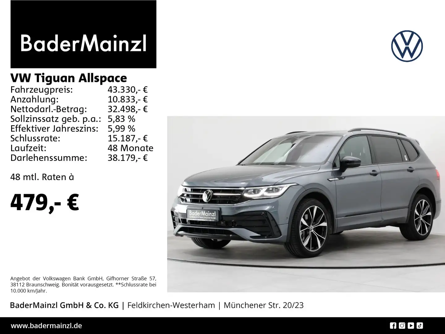 Volkswagen Tiguan Allspace 2.0 TSI 4M DSG R-Line AHK Matrix Grau - 1