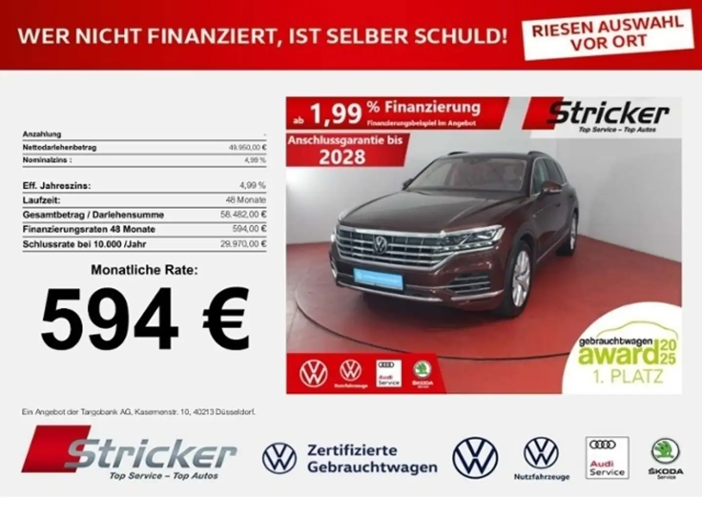 Volkswagen Touareg 3.0TSI 594,-ohne Anzahlung AHK Leder Standh. Czerwony - 1