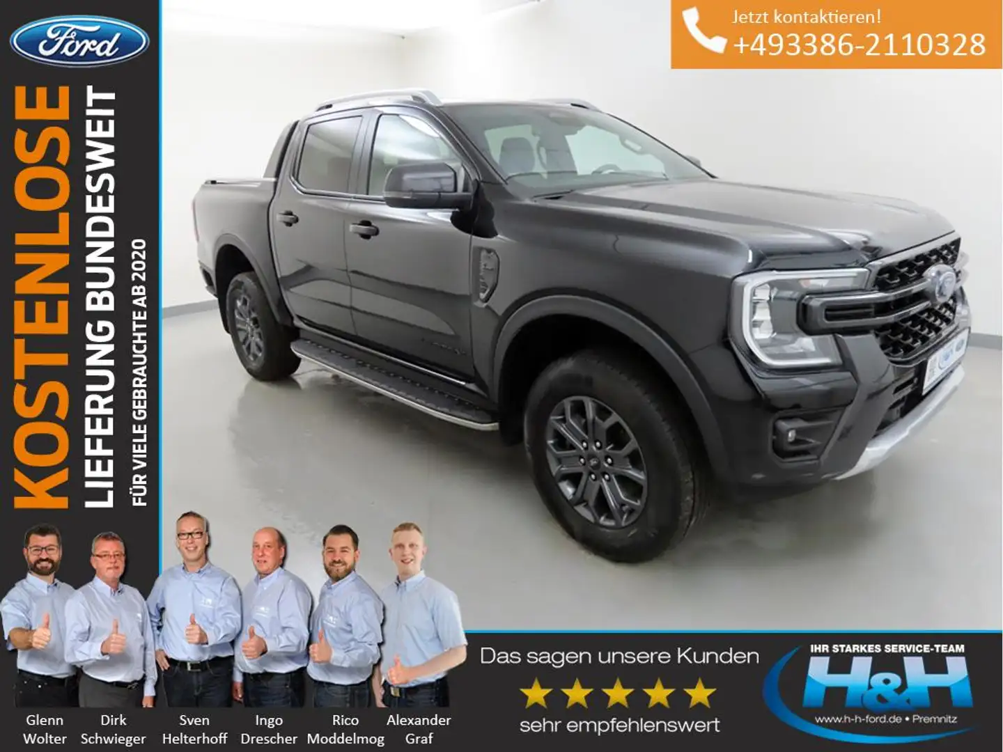 Ford Ranger 2.0 Aut 4x4 Wildtrak LED+ACC+AHK Schwarz - 1