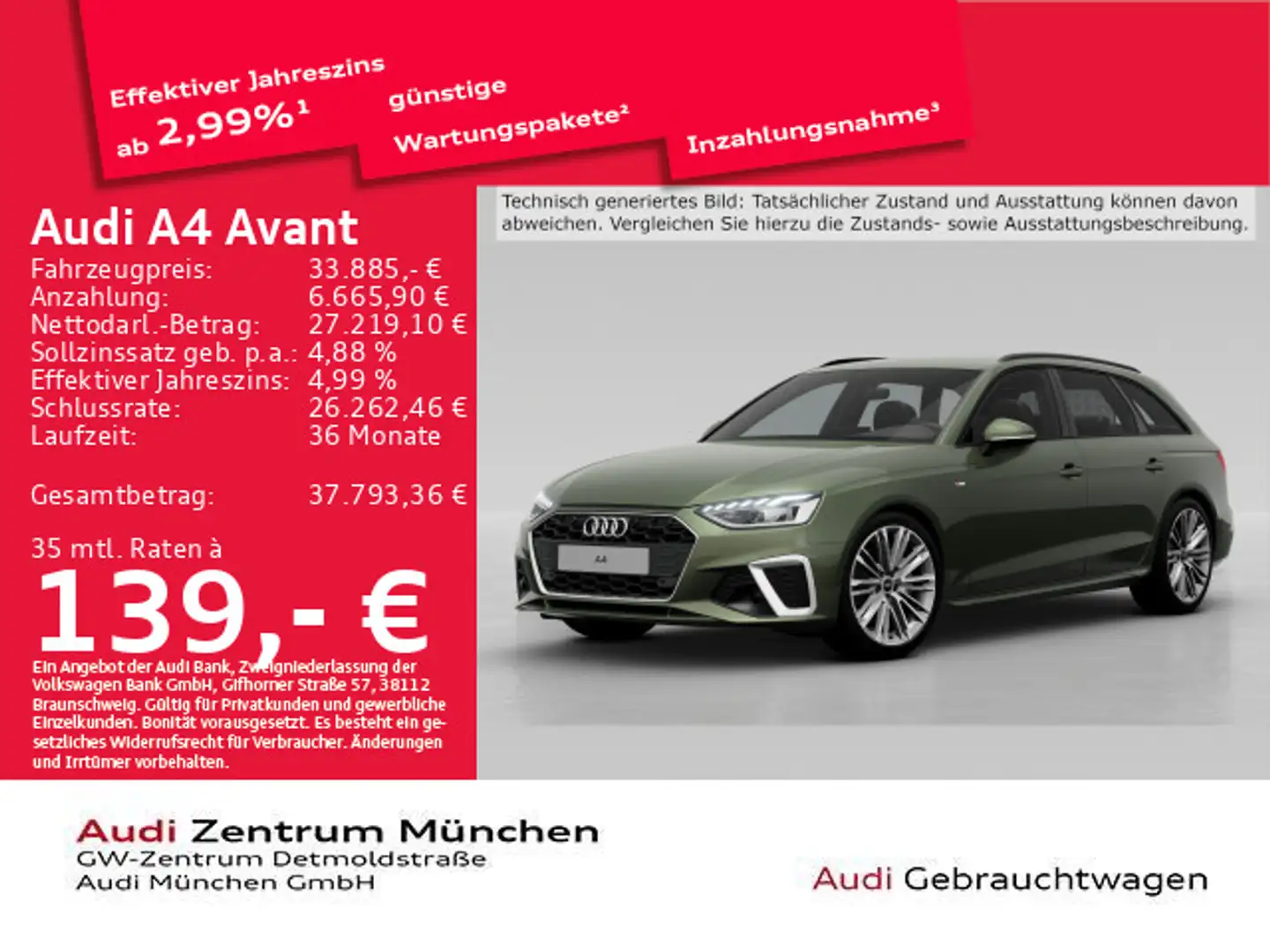 Audi A4 40 TFSI S tronic S line Virtual+/Kamera Grün - 1