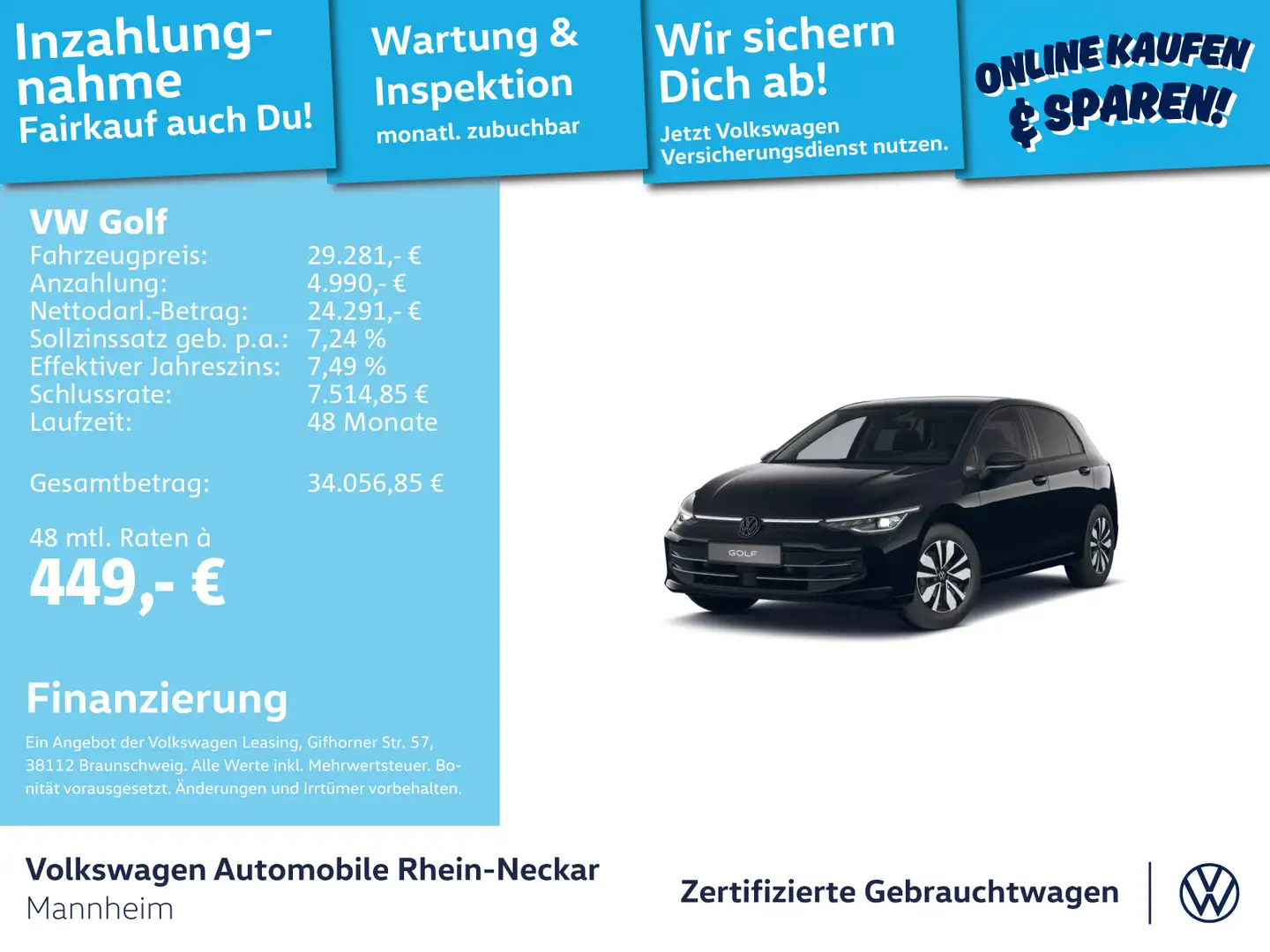 Volkswagen Golf VIII 2.0 TDI GOAL DSG Navi AHK Kamera uvm Schwarz - 1