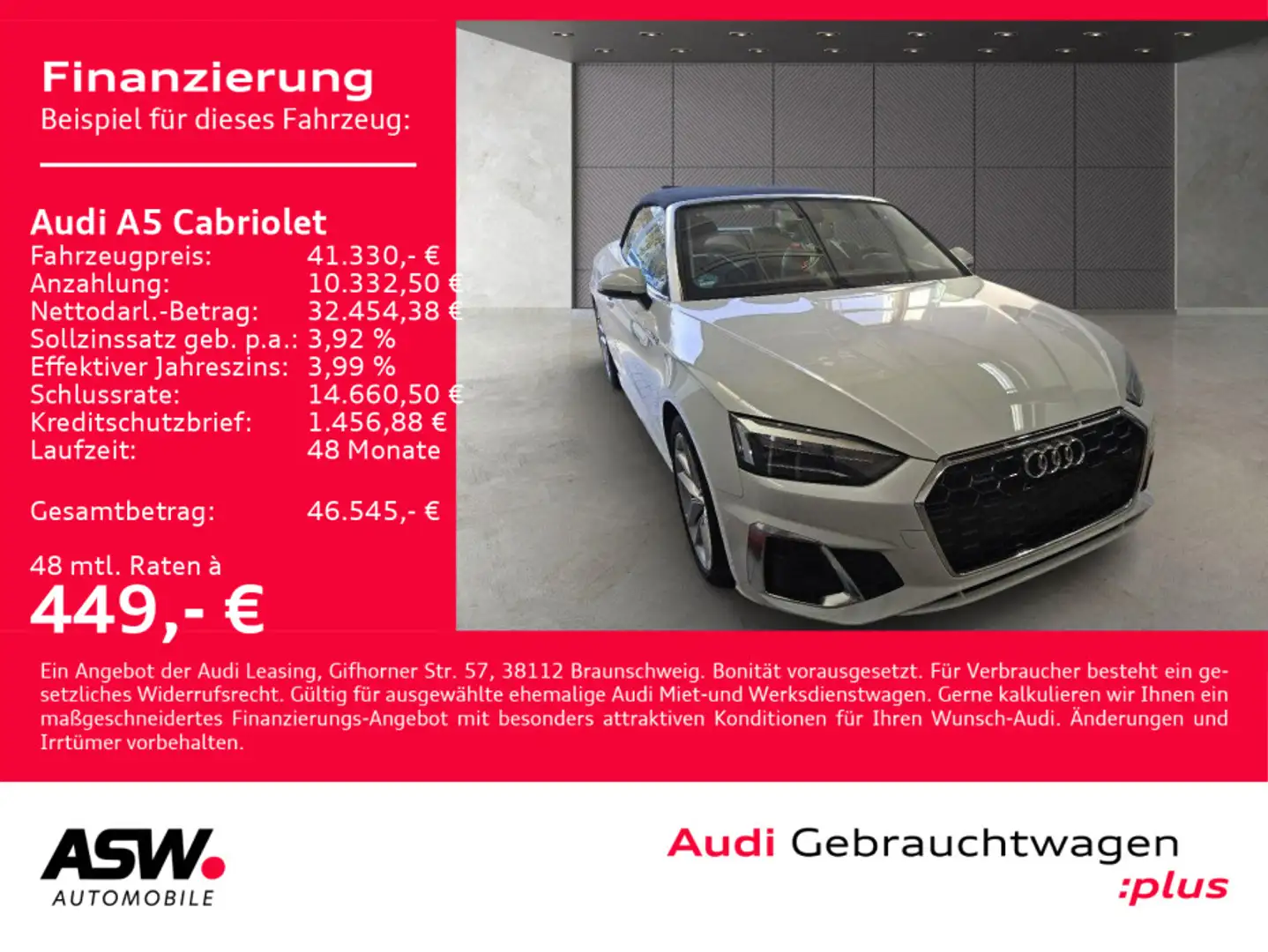 Audi A5 A5 Cabrio S line 40TFSI quatt Stron LED Navi AHK Weiß - 1