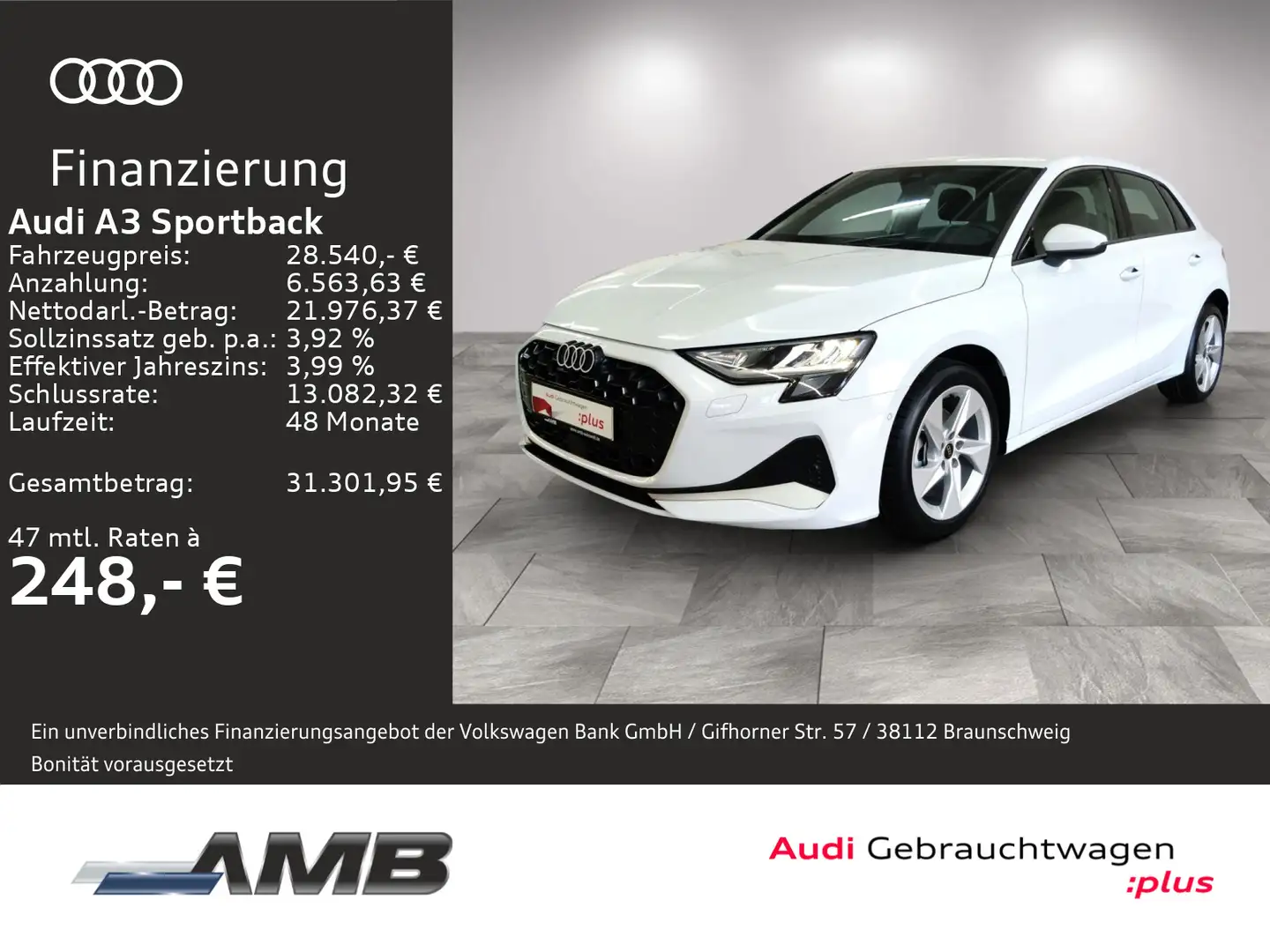 Audi A3 Advanced 30 TDI AHK/vC+/Nav+/01.30G Weiß - 1
