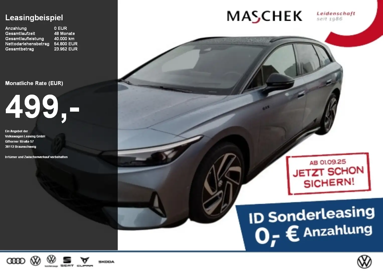Volkswagen ID.7 Tourer GTX 4Motion Sonderleasing! AHK Wärmepumpe Blau - 1