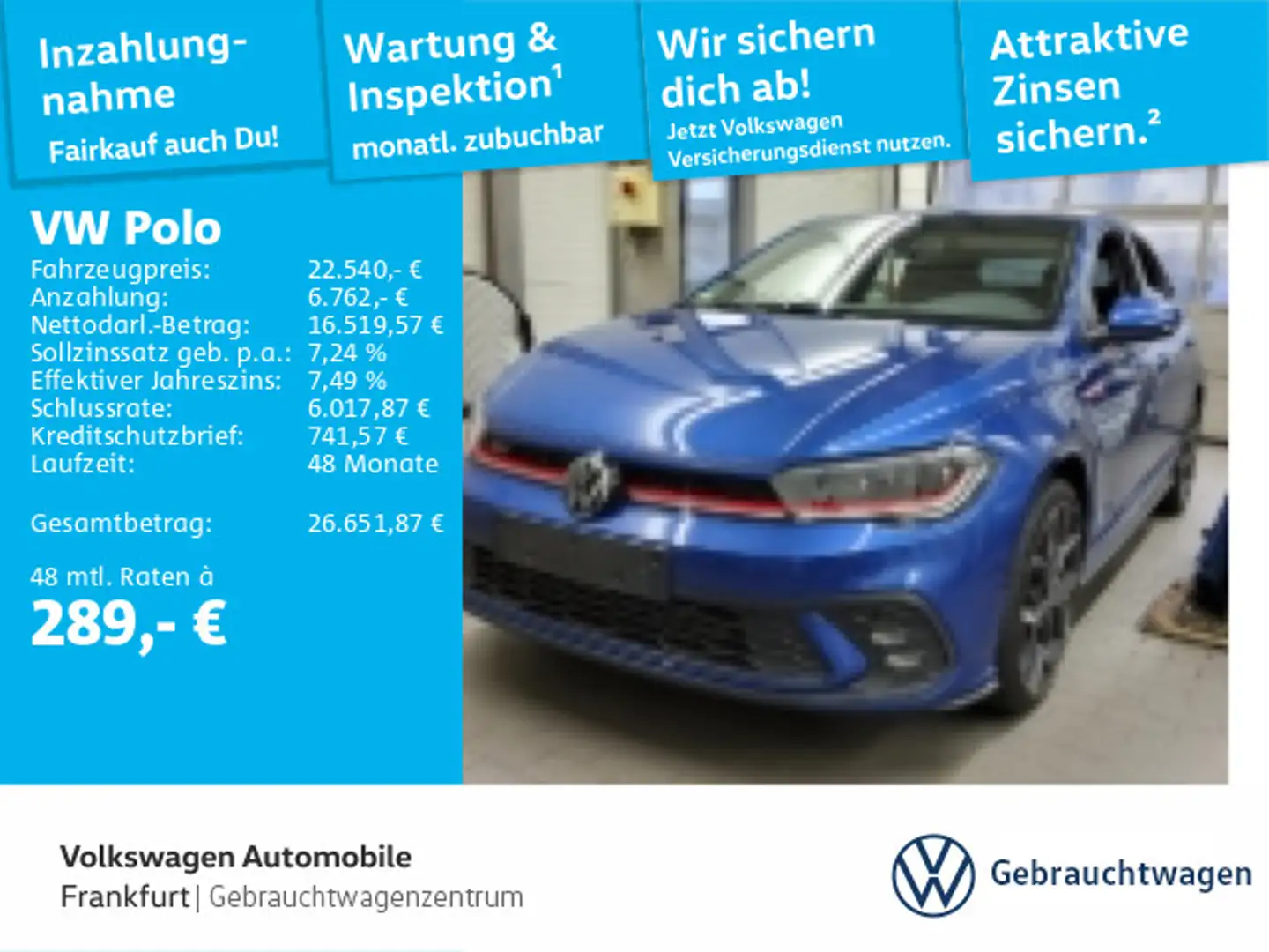 Volkswagen Polo 2.0 TSI DSG GTI FrontAssist IQ.Light DAB+ Blau - 1