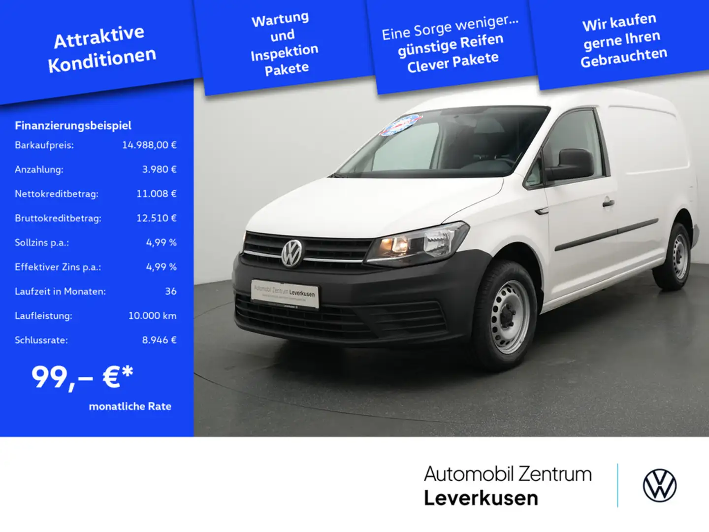 Volkswagen Caddy Kasten Maxi Lang FLÜGELTÜEN PDC PORT NA Weiß - 1