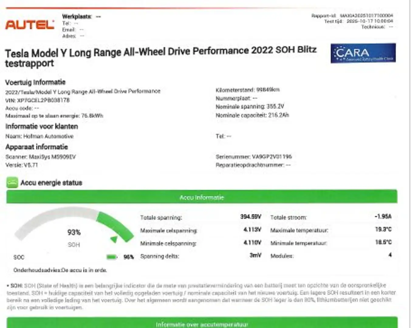 Tesla Model Y Performance AWD 75 kWh 464PK SOH 93% El a-Klep Pan Blanc - 2