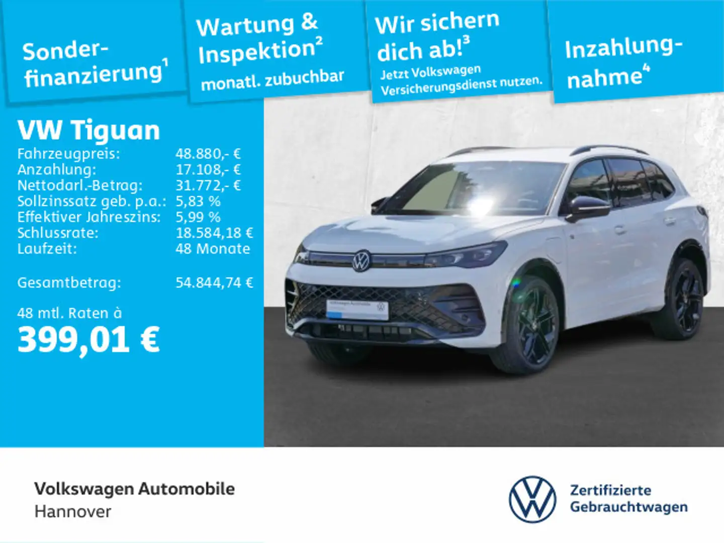 Volkswagen Tiguan 1.5 eHybrid DSG R-Line Navi AHK ACC DCC I Weiß - 1