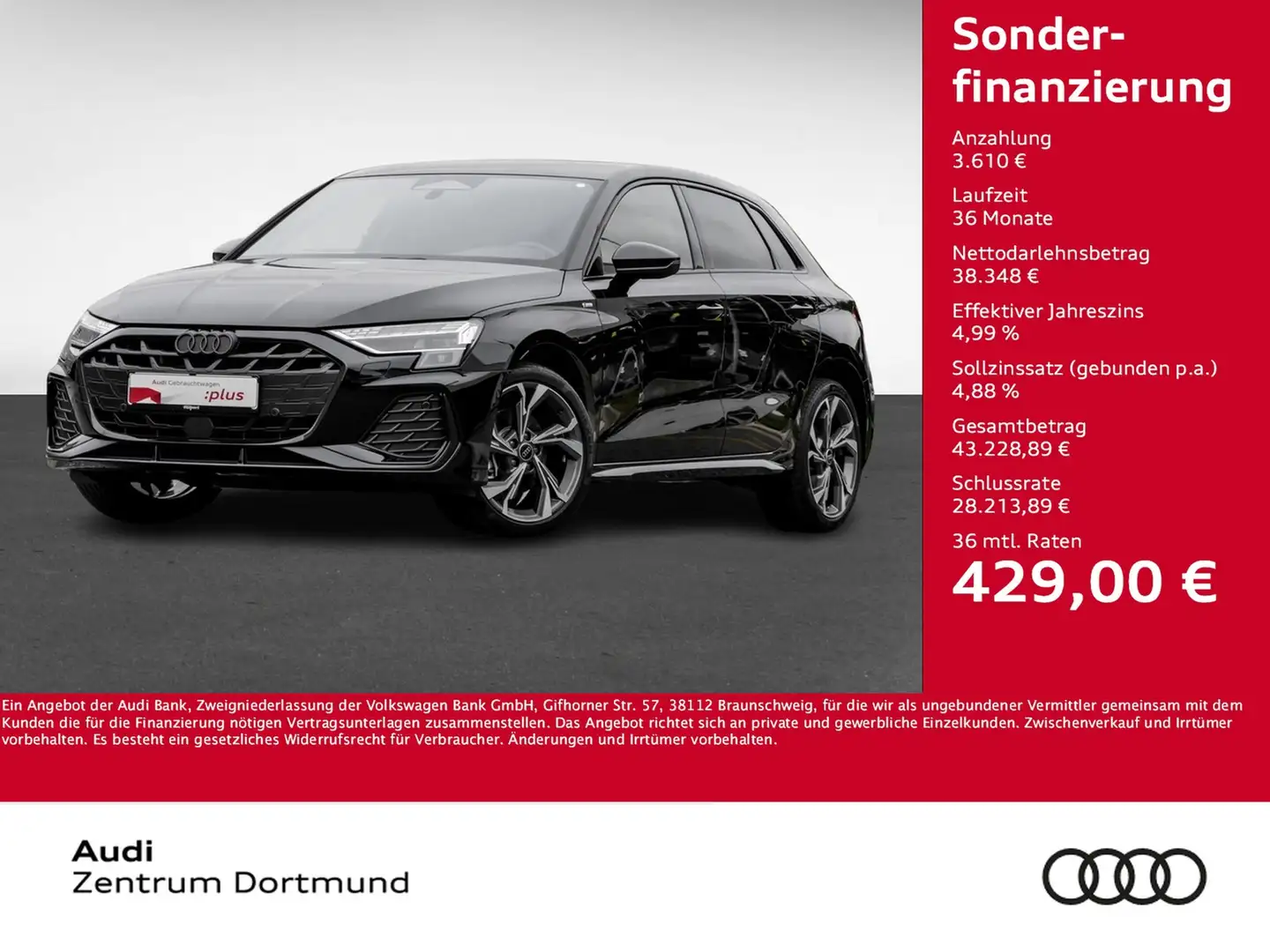 Audi A3 Sportback 40 quattro S LINE BLACKPAK AHK LM18 Schwarz - 1