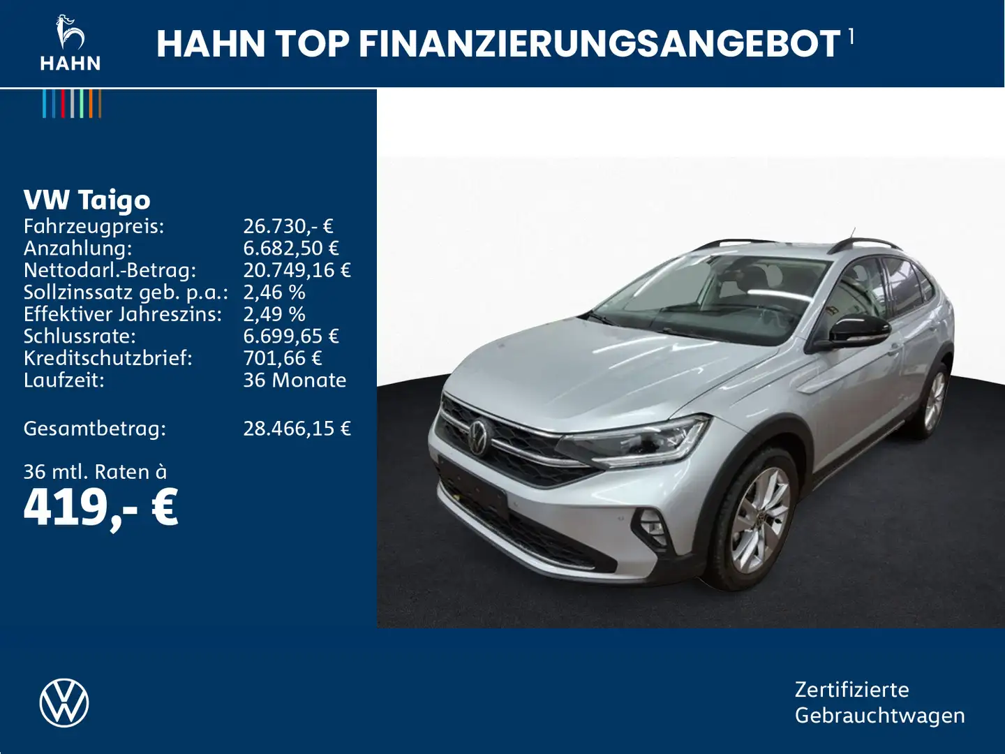 Volkswagen Taigo 1.5TSI DSG Goal ACC Cam Matrix PDC SHZ Nav Silber - 2