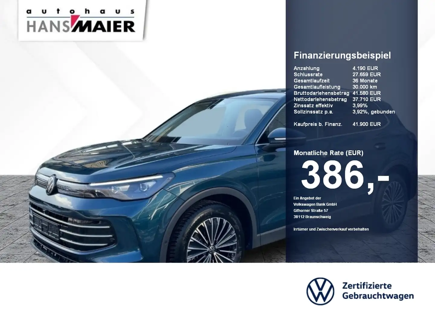 Volkswagen Tiguan eTSI Elegance DSG AHK Kam ACC LED GJR SH Blau - 1