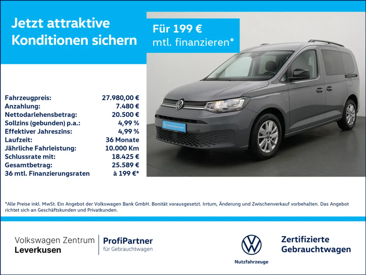 Volkswagen Caddy Life NAVI VIRT SHZ PDC KLIMA Grau - 1