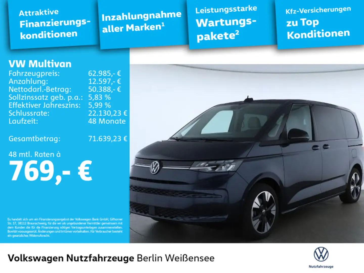 Volkswagen T7 Multivan T7 Multivan 1.5 TSI eHybrid*4M*DSG*ACC*RFK*NAV*A Blau - 2