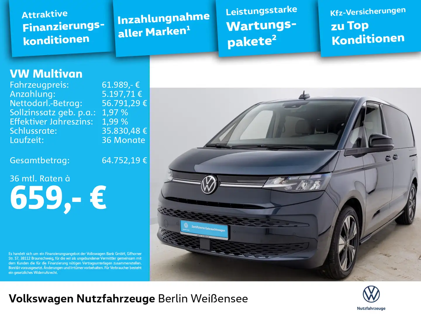 Volkswagen T7 Multivan T7 Multivan 1.5 TSI eHybrid*4M*DSG*ACC*RFK*NAV*A Blau - 2