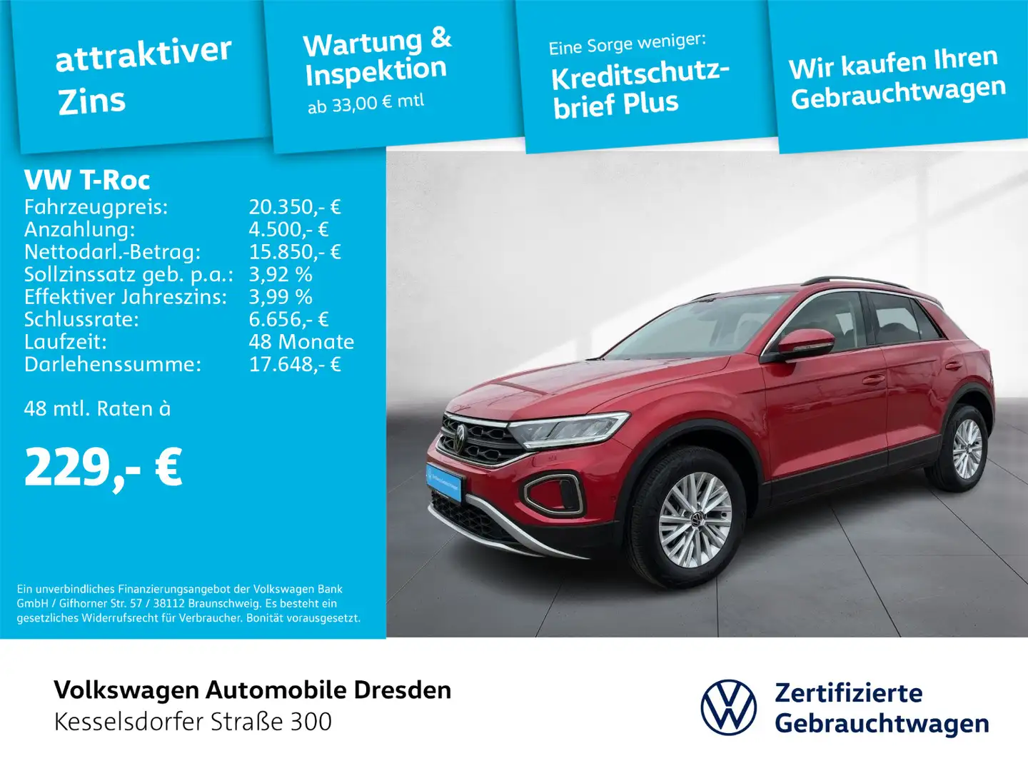 Volkswagen T-Roc 1.0 Life LED DAB Bluetooth Rot - 1