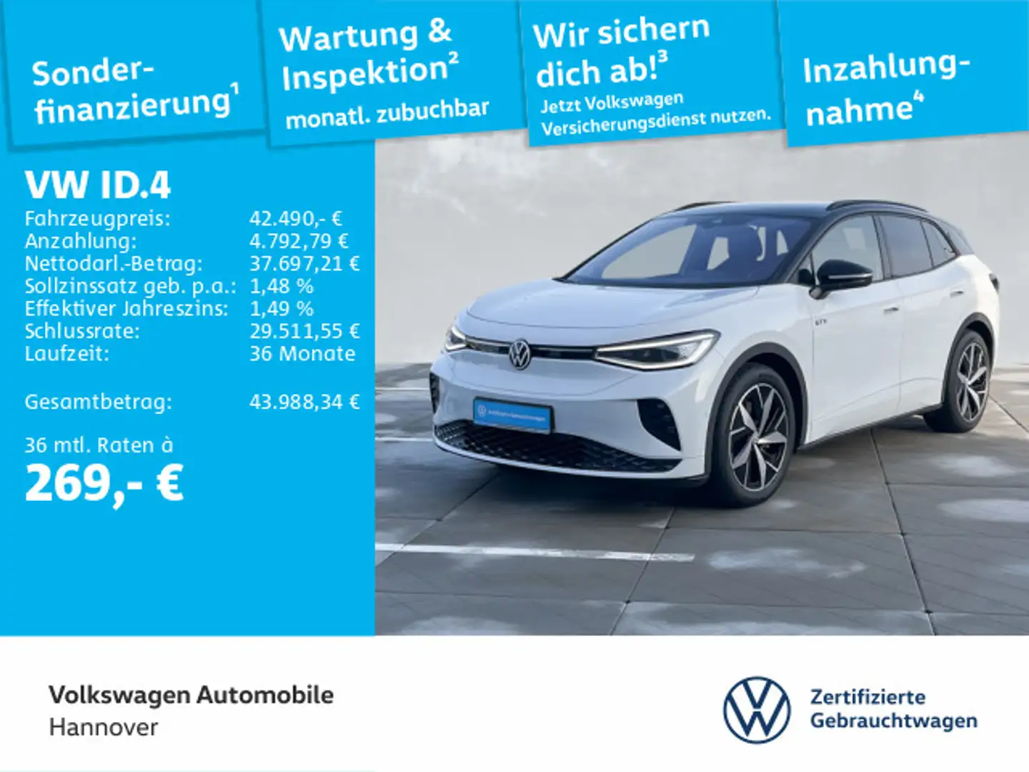 Volkswagen ID.4 GTX Navi AHK Kamera LED-Matrix WP PDC DAB+ Weiß - 1