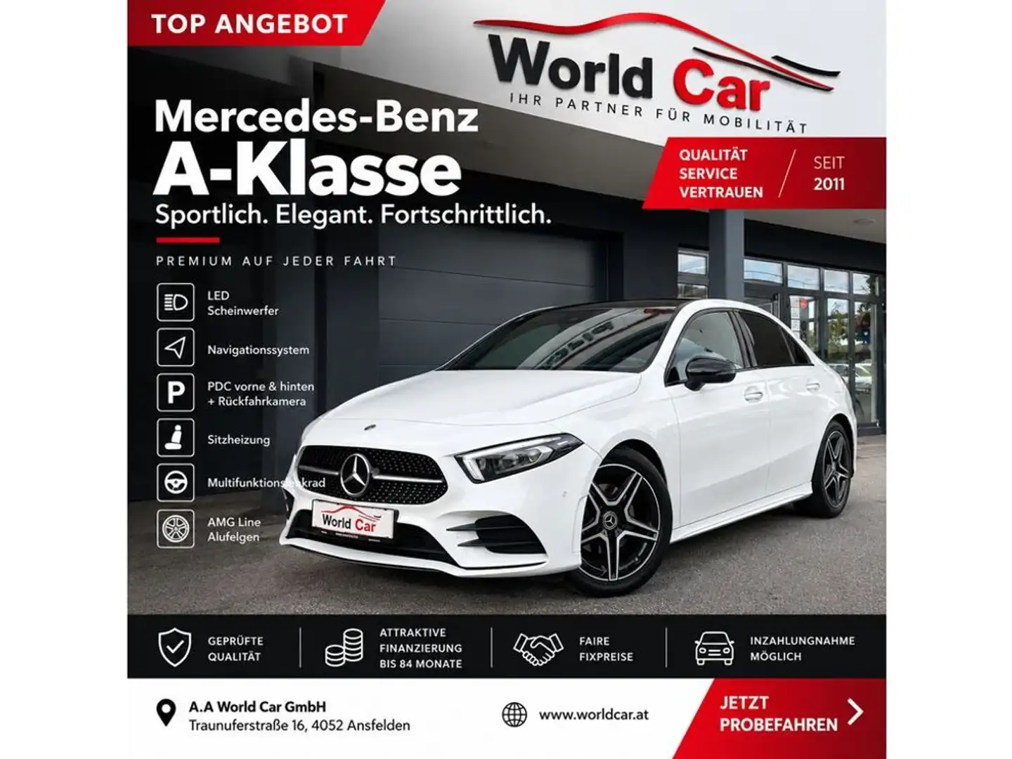 Mercedes-Benz A 180 Limousine Aut. AMG-Line/Pano/Night-Paket Weiß - 1