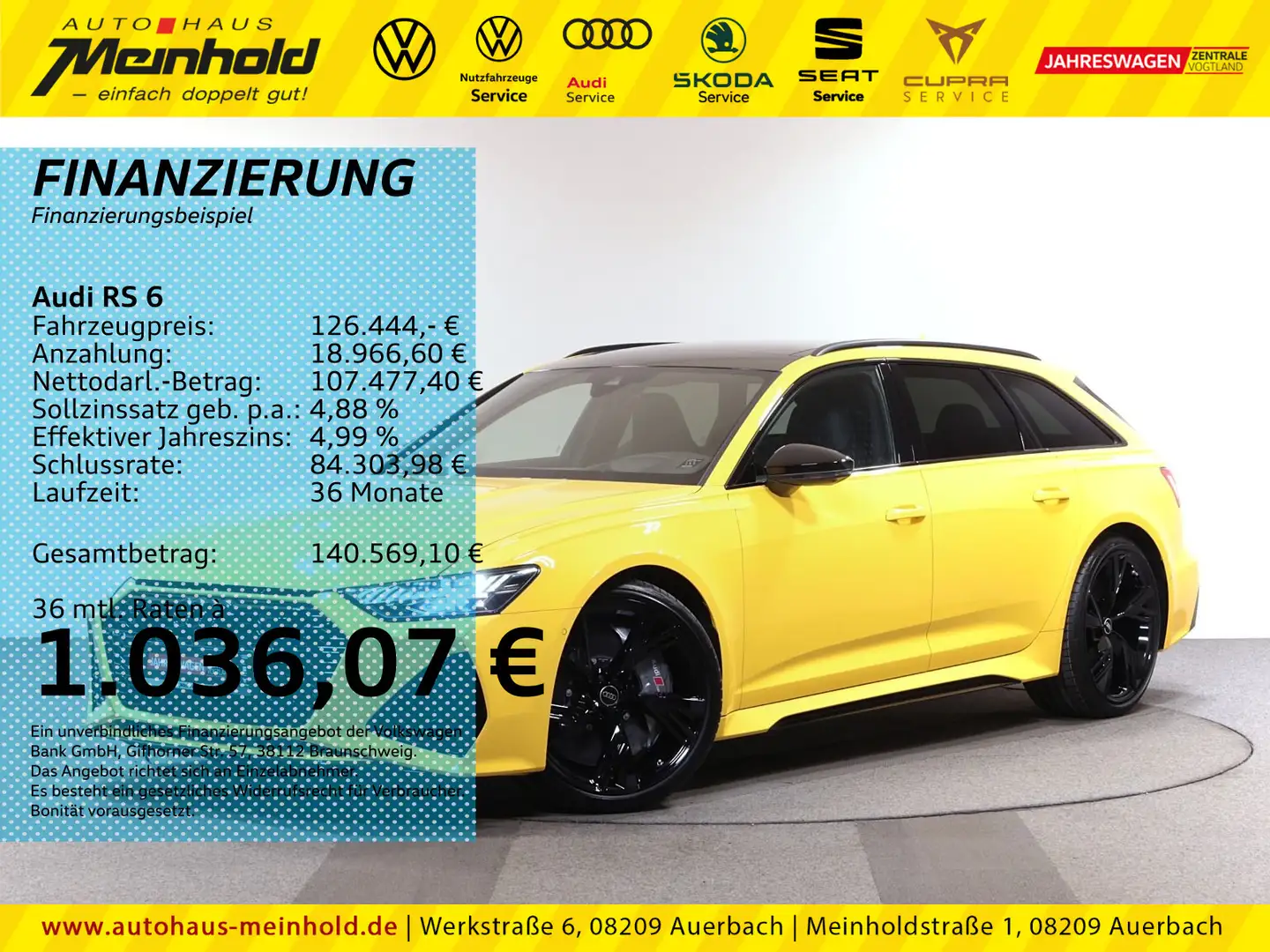 Audi RS6 Avant, Keramik, Standh, Laserlicht, 305km/h Gelb - 1