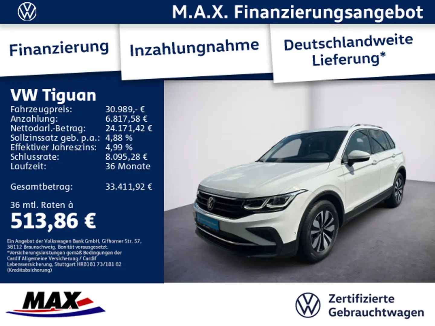 Volkswagen Tiguan 1.5 TSI MOVE IQ.LIGHT+NAV+PANO+KAMERA+ACC Weiß - 1