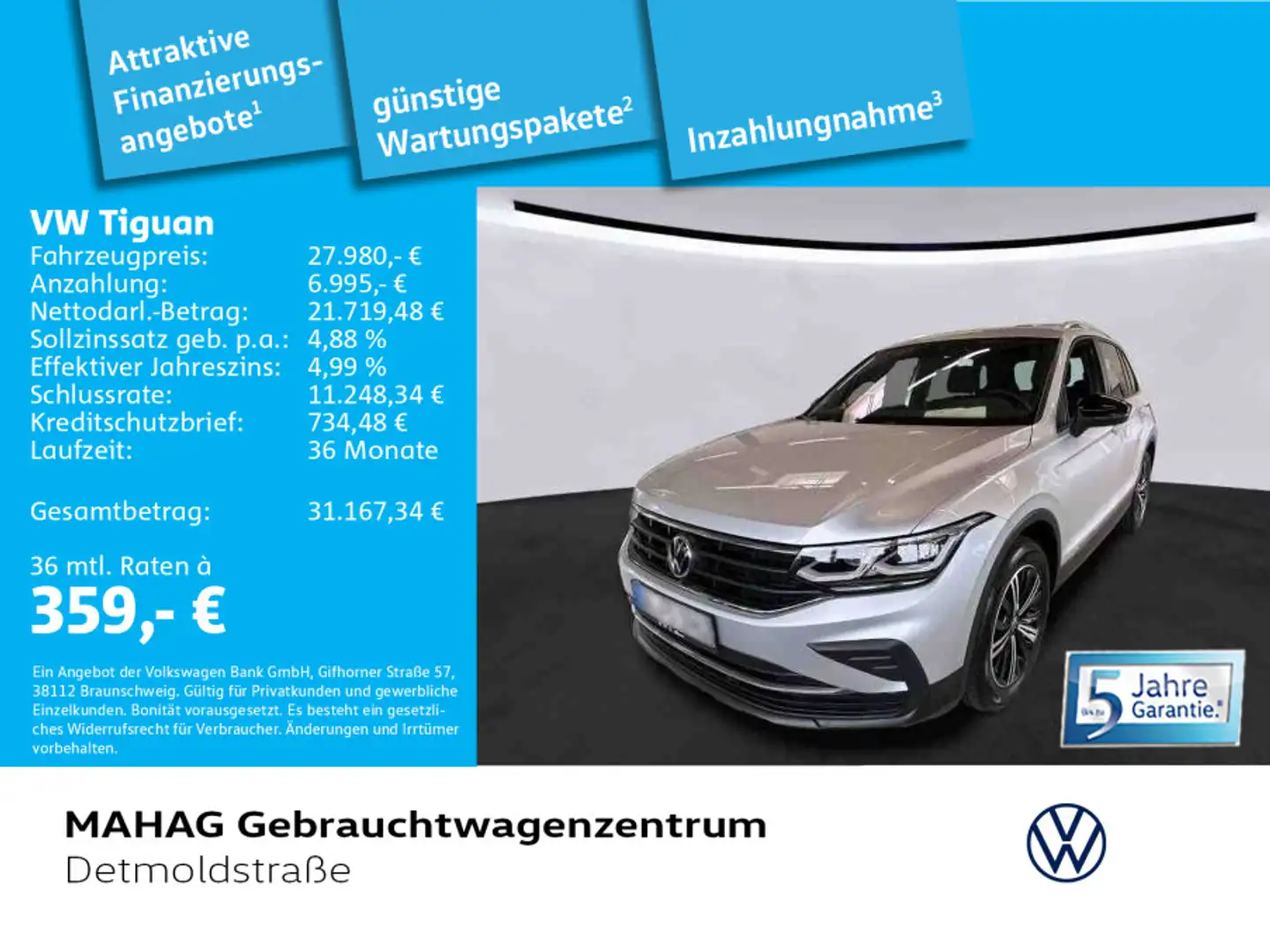 Volkswagen Tiguan 1.5 TSI UNITED AHK Navi LED Alu18Nizza Silber - 1