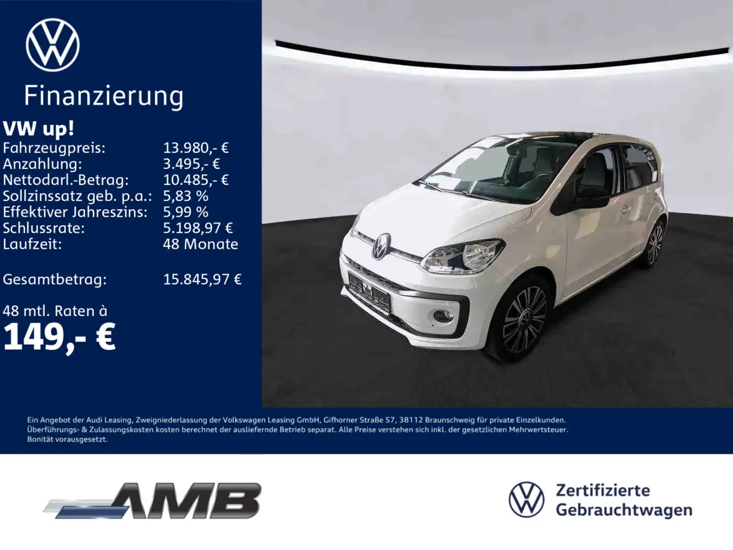 Volkswagen up! Black Style 1.0 Navi/Sitzhz/Climatronic/4Tür Blanc - 1